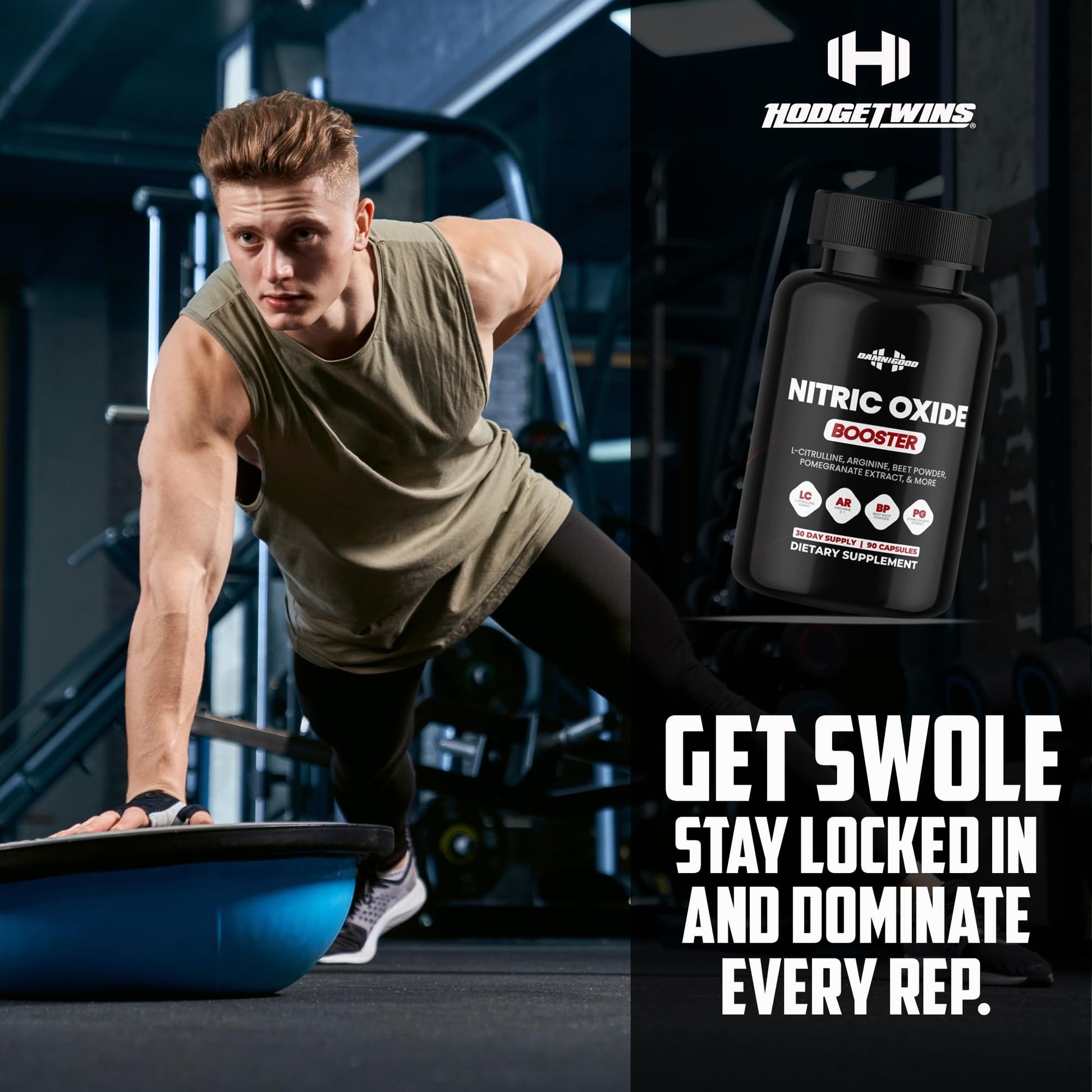 DAMN GOOD The Hodge Twins Nitric Oxide Booster – Beet Root Nitric Oxide & Arginine Citrulline Supplement, Pomegranate Blend for Workout Drive, Endurance Support & Pump Power - 90 Capsules DAMN GOOD uk supplements
