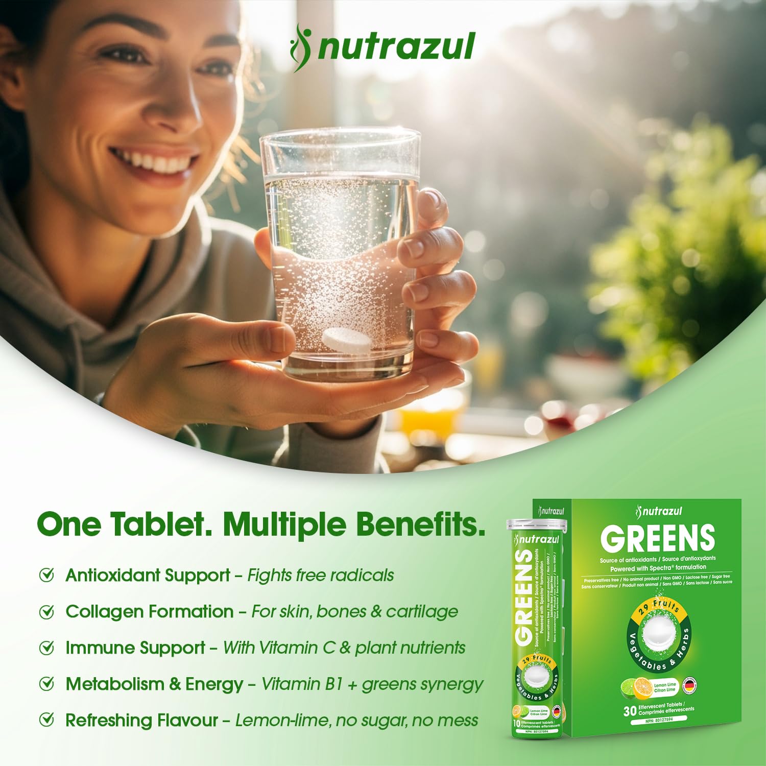 nutrazul Greens Effervescent Tablets - Daily Super Greens Supplement with 29 Superfoods - Antioxidant & Immune Support - Lemon Lime Flavor - Non-GMO - 30 Tablets nutrazul uk supplements