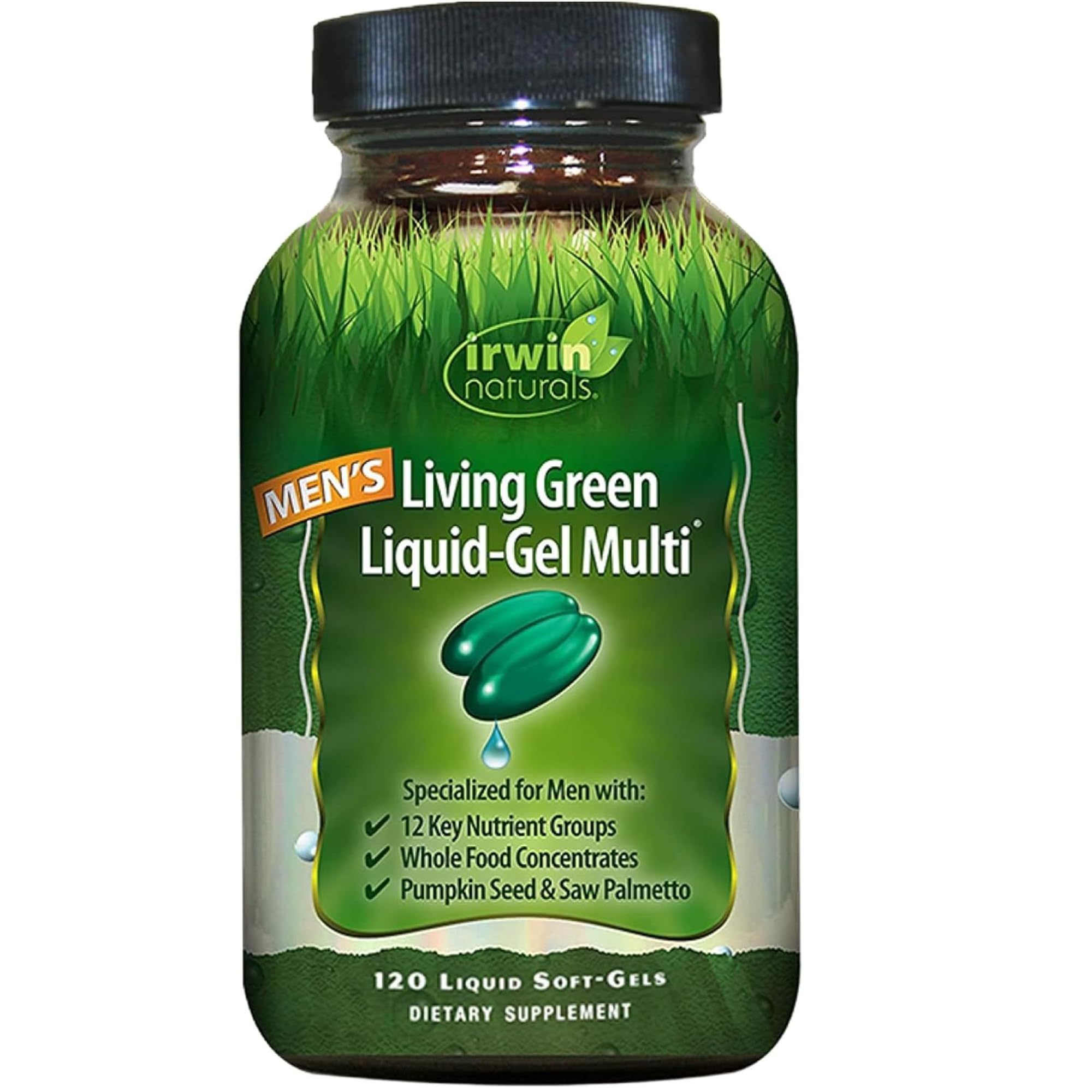 Irwin Naturals Men's Living Green Liquid-Gel Multi - 70 Essential Nutrients, Full-Spectrum Vitamin Supplements for Men, Wholefood Blend - Promotes Brain & Adrenal Support - 120 Liquid Soft-Gels Irwin Naturals uk supplements