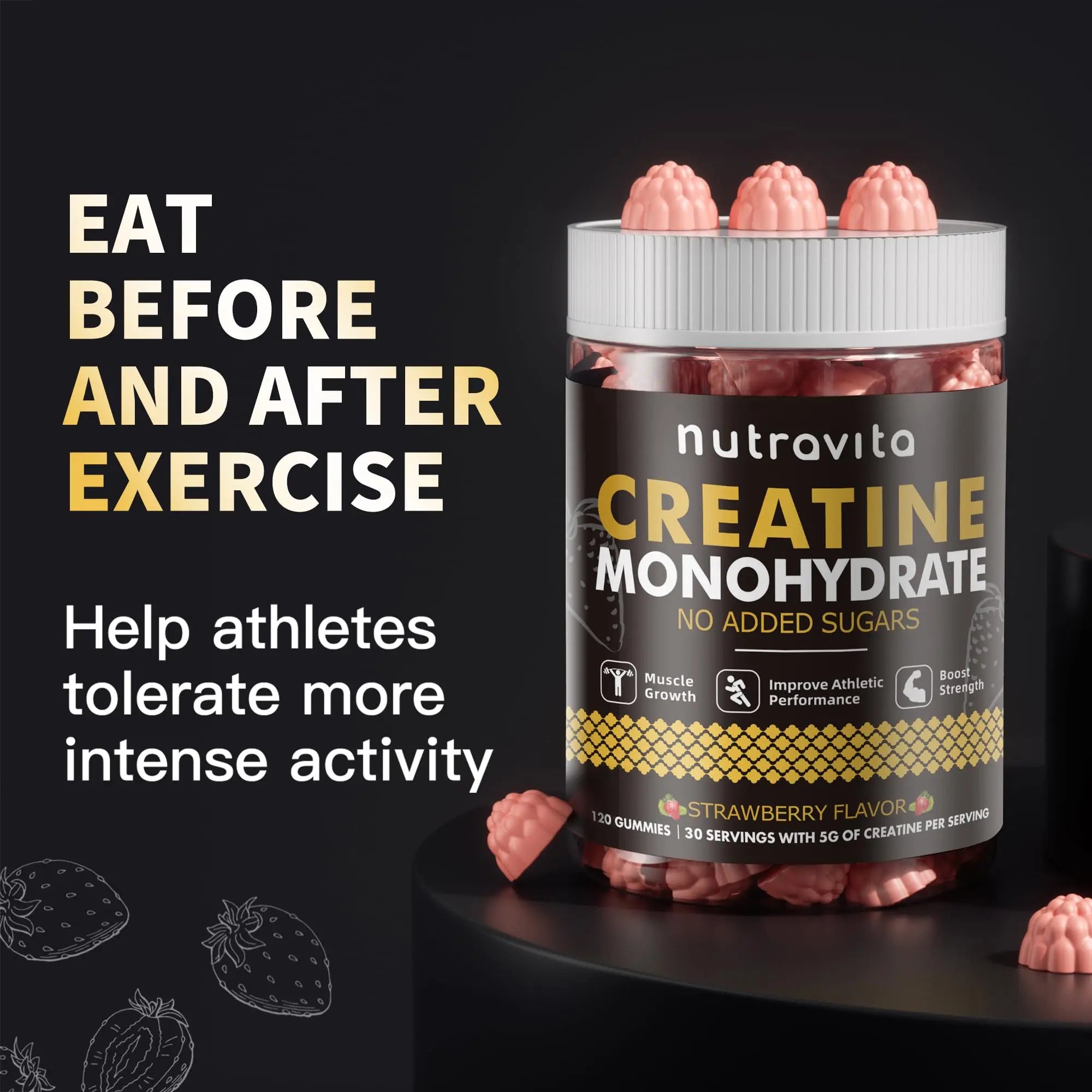 Nutravita NSF Certified Creatine Gummy - Creatine Monohydrate Gummies for Men & Women-5g of Creatine Monohydrate per Serving - Sugar Free, Nutravita uk supplements