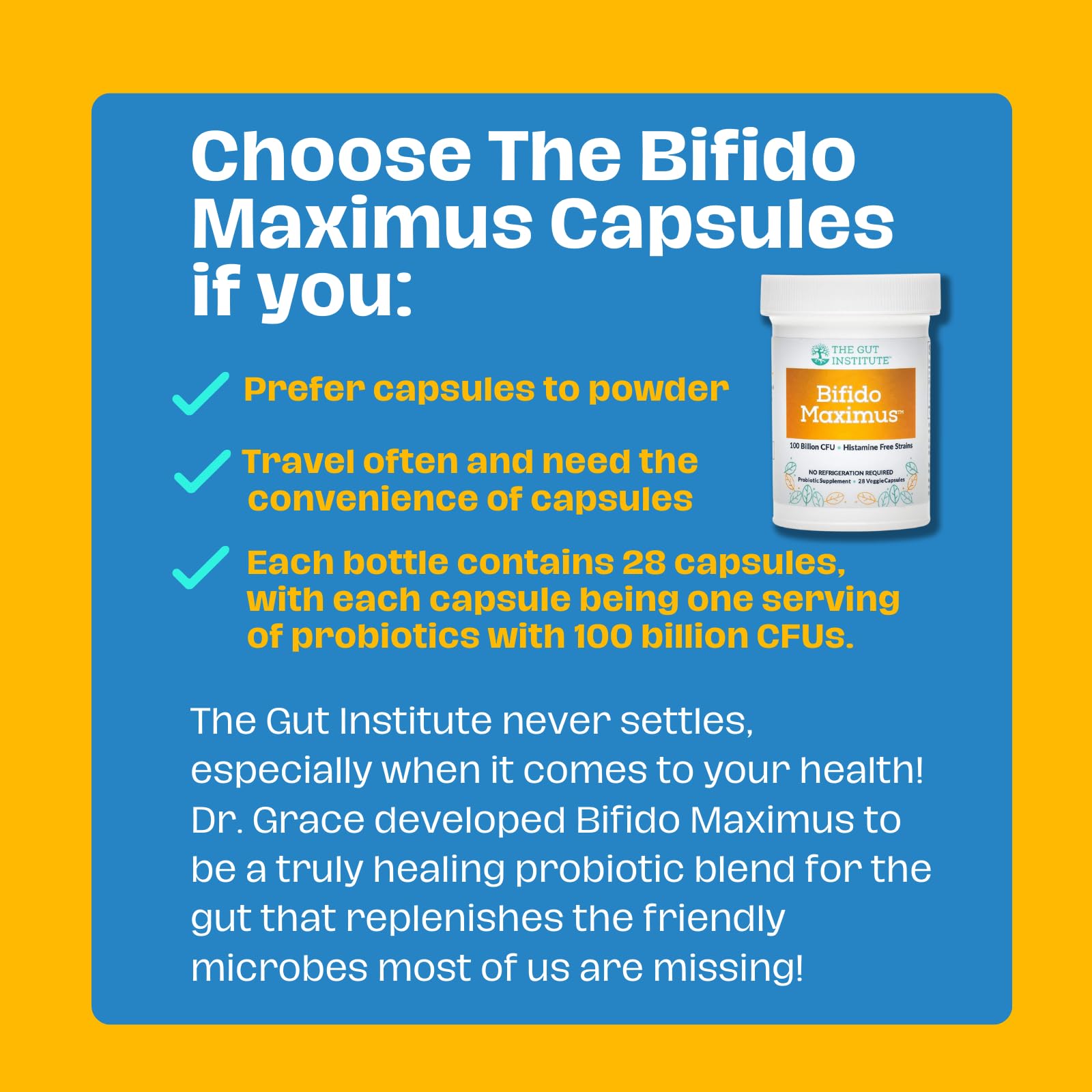 The Gut Institute Bifido Maximus Ultra High Potency Probiotics for Women and Men - Bifidobacterium longum 100 Billion CFUs - 28 ct - 7 Strains - No Histamines - No Refrigeration Needed - Made in USA The Gut Institute uk supplements