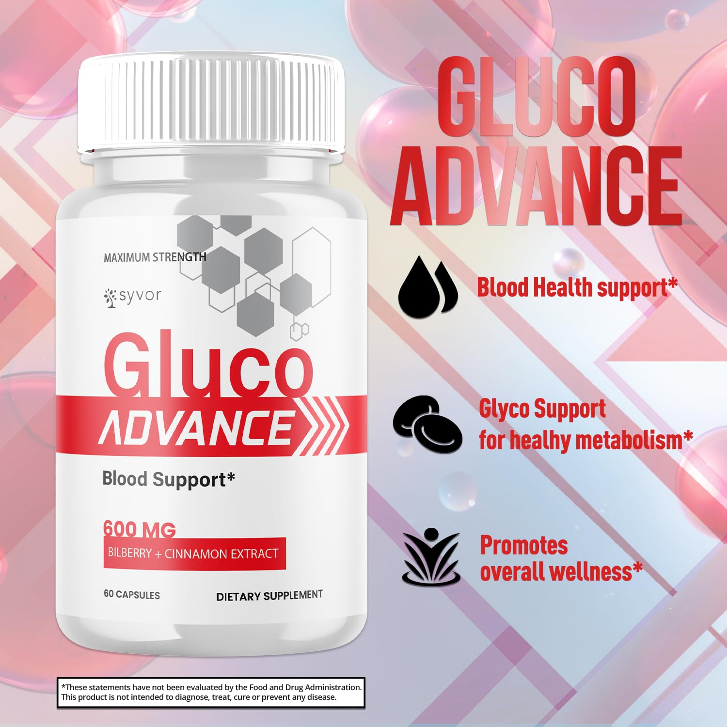 (2 Pack) Gluco Advance Capsules, Official GlucoAdvance Supplement Pills with All Natural Ingredients, Advanced Formula Supplement with Maximum Strength Support Vitamins for Women & Men (120 Capsules) Syvor uk supplements