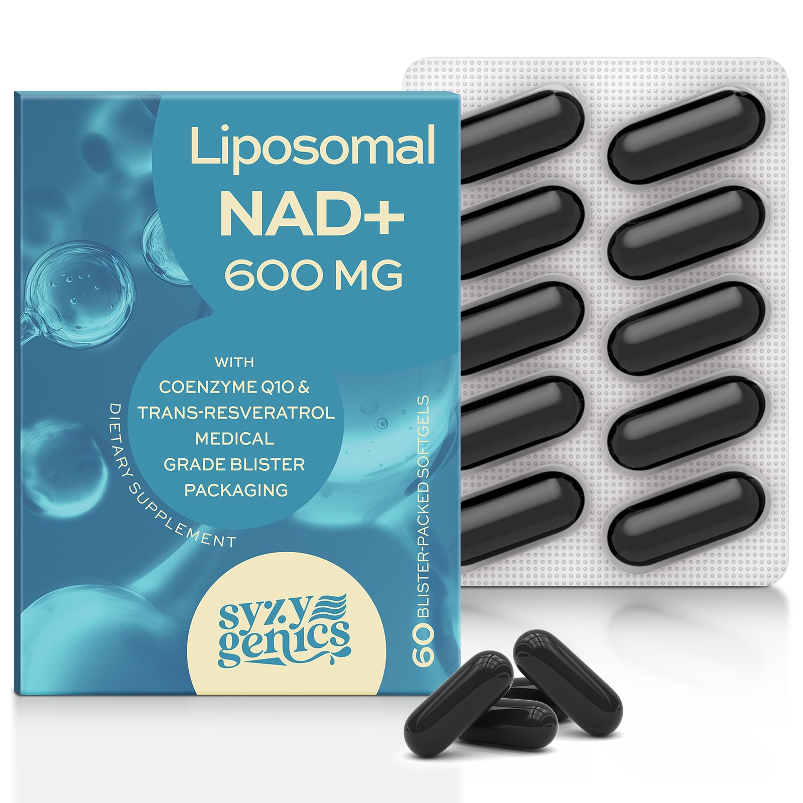 SYZY GENICS NAD+ Supplement 1600mg Extra Strength - Liposomal NMN Alternative with Resveratrol, Urolithin A, CoQ10, Quercetin & ALA - Mitochondrial Energy & Anti-Aging, Cell Regeneration, 60 Softgels SYZY GENICS uk supplements