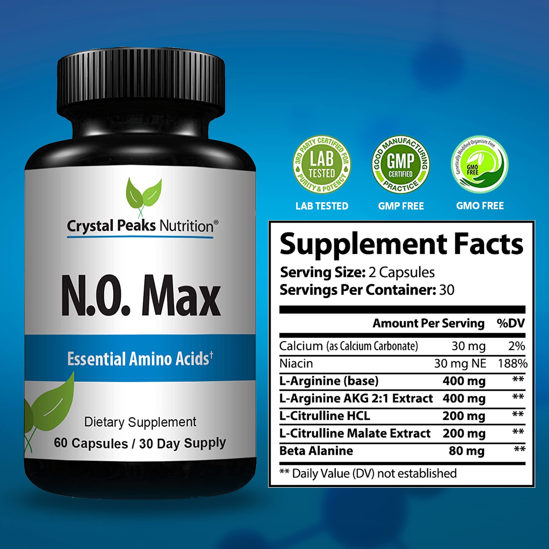 CRYSTAL PEAKS NUTRITION N.O. Max Nitric Oxide Supplement - L Arginine, Citrulline CRYSTAL PEAKS NUTRITION uk supplements