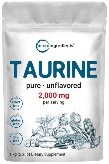 Micro Ingredients Taurine Powder Supplement | 1 KG, 2000mg Per Serving | Unflavored | 100% Pure, Easily Absorbed Free Form | Essential Amino Acids for Exercise, Energy, & Heart Support Micro Ingredients uk supplements