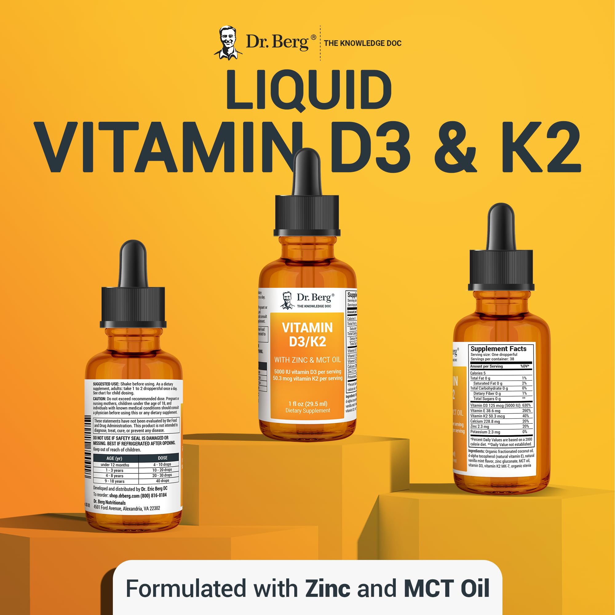 Dr. Berg Liquid Vitamin D3 & K2 Supplement - For Bone, Teeth, Mood & Immune Health Dr. Berg Nutritionals uk supplements