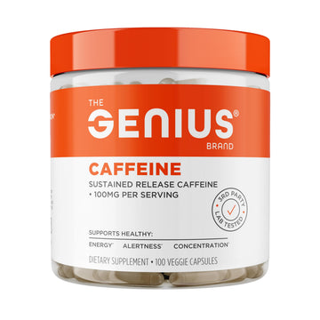 Genius Caffeine - Sustained-Release Microencapsulated Caffeine Pills for Smooth, Long-Lasting Energy & Focus - No Jitters or Crash - 100mg per Capsule - 100 Servings - Natural Performance Booster The Genius Brand uk supplements