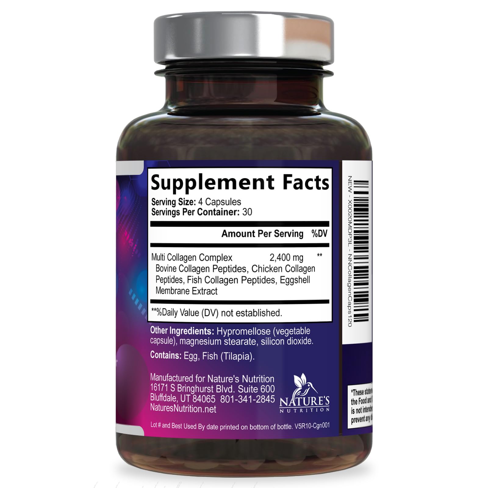 Multi Collagen Pills 2400 mg - Advanced Types I, II, III, V, X - Hydrolyzed Multi Collagen Peptides Pills, Collagen Supplements for Women & Men - Hair, Skin, & Nail Support Supplement - 120 Capsules Nature's Nutrition uk supplements
