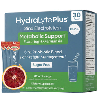 Hydralyte Plus Metabolic Support - GLP-1 Weight Loss Management and Gut Health - 5in1 Probiotic Blend - Akkermansia Muciniphila + Prebiotic Fiber + Electrolytes - Sugar Free (30 Packets) Hydralyte uk supplements