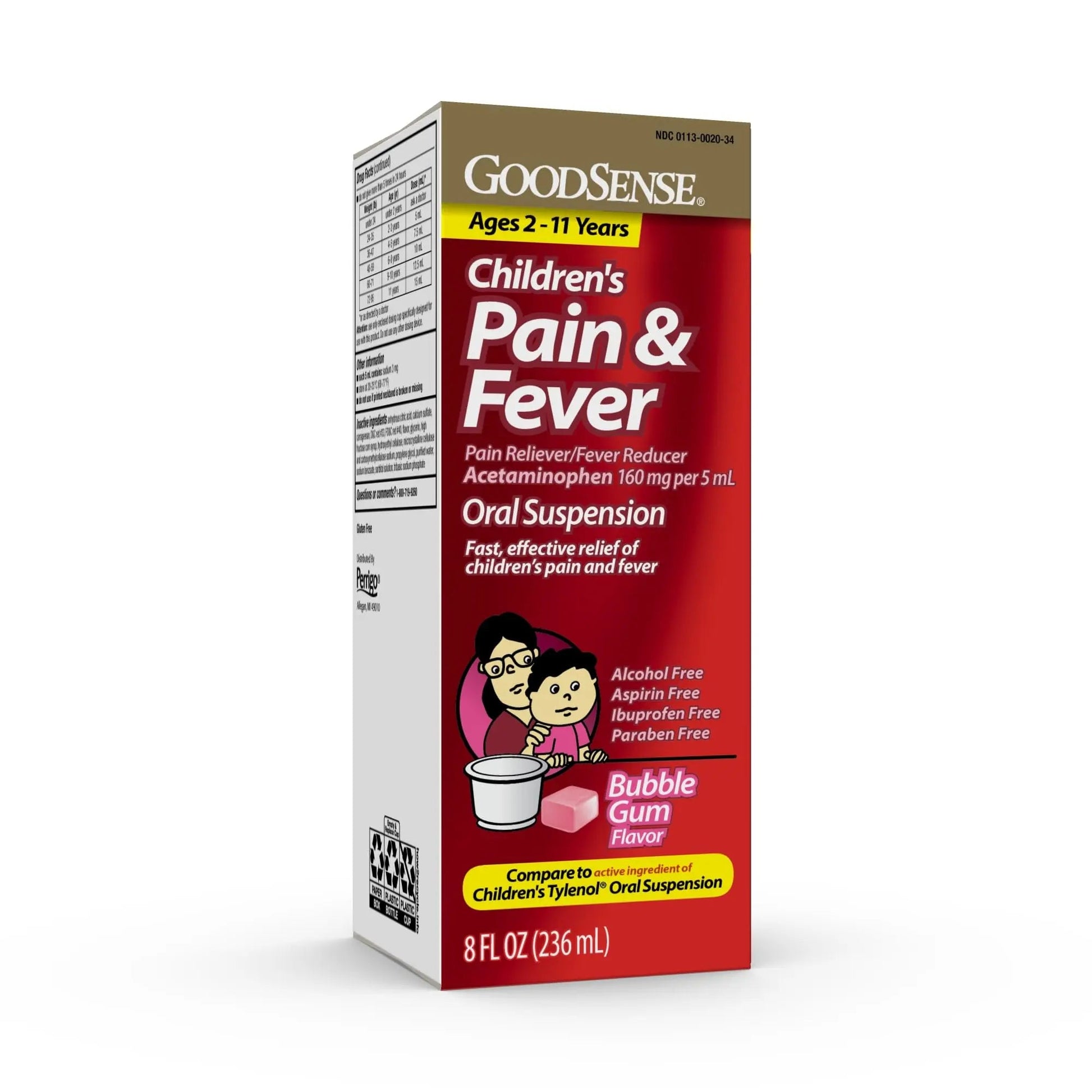 GoodSense Children's Pain and Fever Oral Suspension Liquid, Acetaminophen 160 mg per 5 mL, Bubble Gum Flavor GoodSense uk supplements