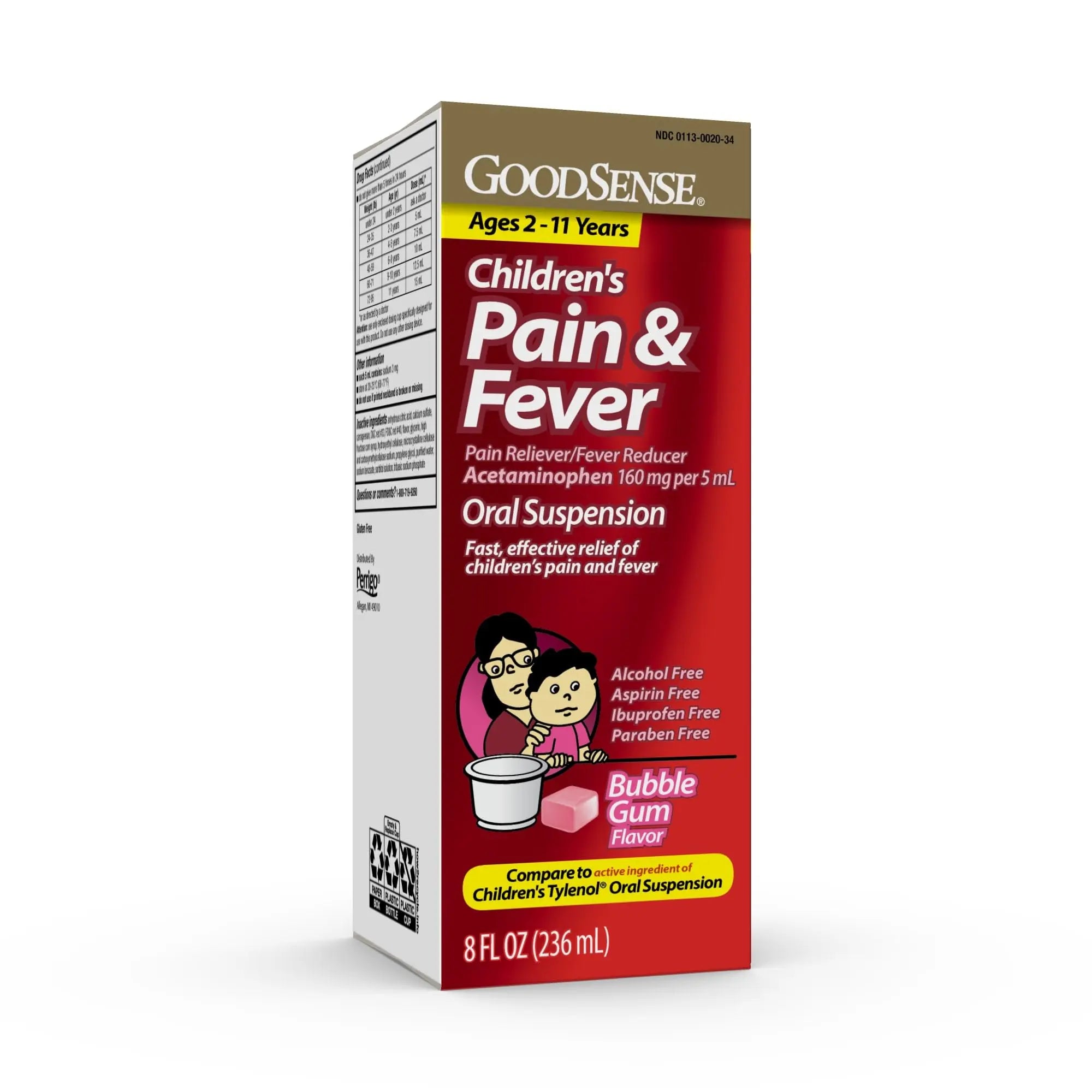 GoodSense Children's Pain and Fever Oral Suspension Liquid, Acetaminophen 160 mg per 5 mL, Bubble Gum Flavor GoodSense uk supplements