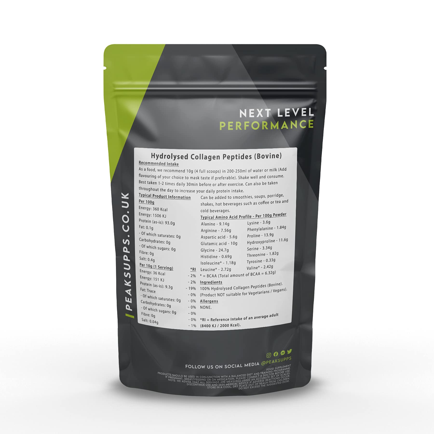 Grass Fed Collagen Powder | Pure Hydrolysed Bovine Protein Peptides (1Kg) Peak Supps uk supplements