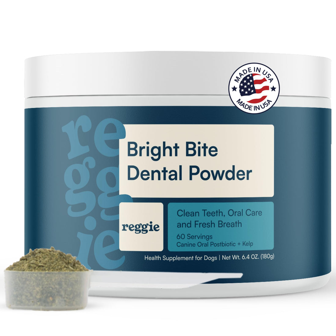 Reggie Dental Powder for Dogs | Reduce Bad Breath in 7 Days, Plaque & Tartar Control | Natural Dog Dental Supplement | Postbiotic Formula with Organic Kelp | Vet-Approved & Made in USA | 60 Servings Reggie uk supplements