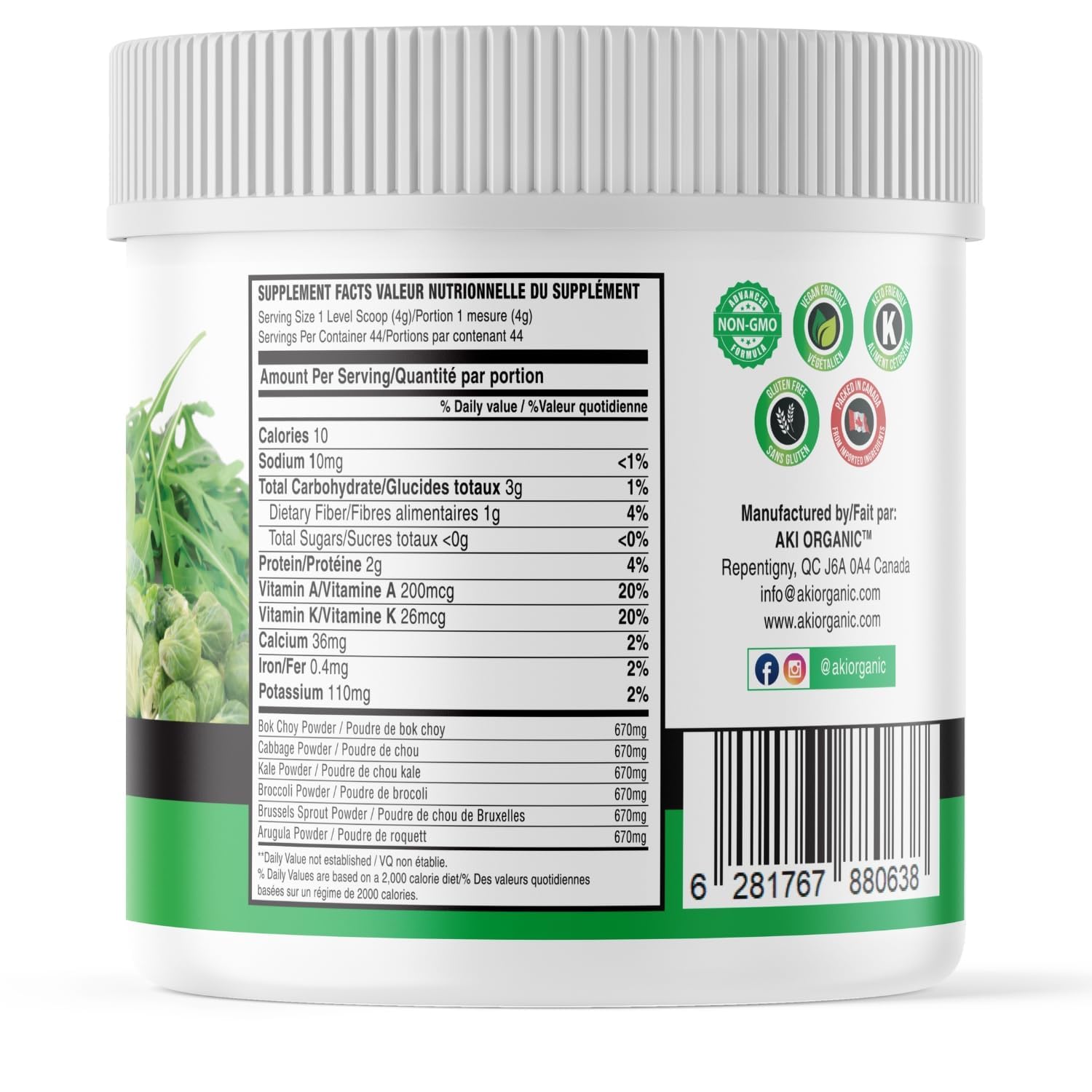 AKI Cruciferous Superfood Green Mix Powder - Made from Kale, Broccoli, Brussels Sprouts, Cabbage - Packed with Essential Phytonutrients & Vitamins ((5.3oz/150g)) AKI ORGANIC uk supplements