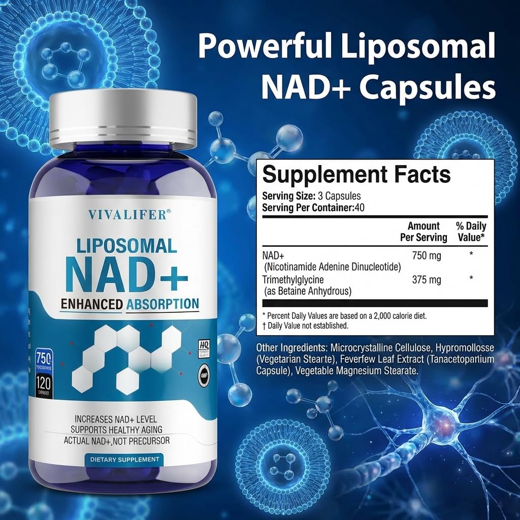 Liposomal NAD+ Supplement 750mg - 120 Capsules NMN Alternative Superior Absorption & Bioavailability -True Nicotinamide Adenine Dinucleotide for Cellular Energy, DNA Repair Support & Healthy Aging DQQI uk supplements
