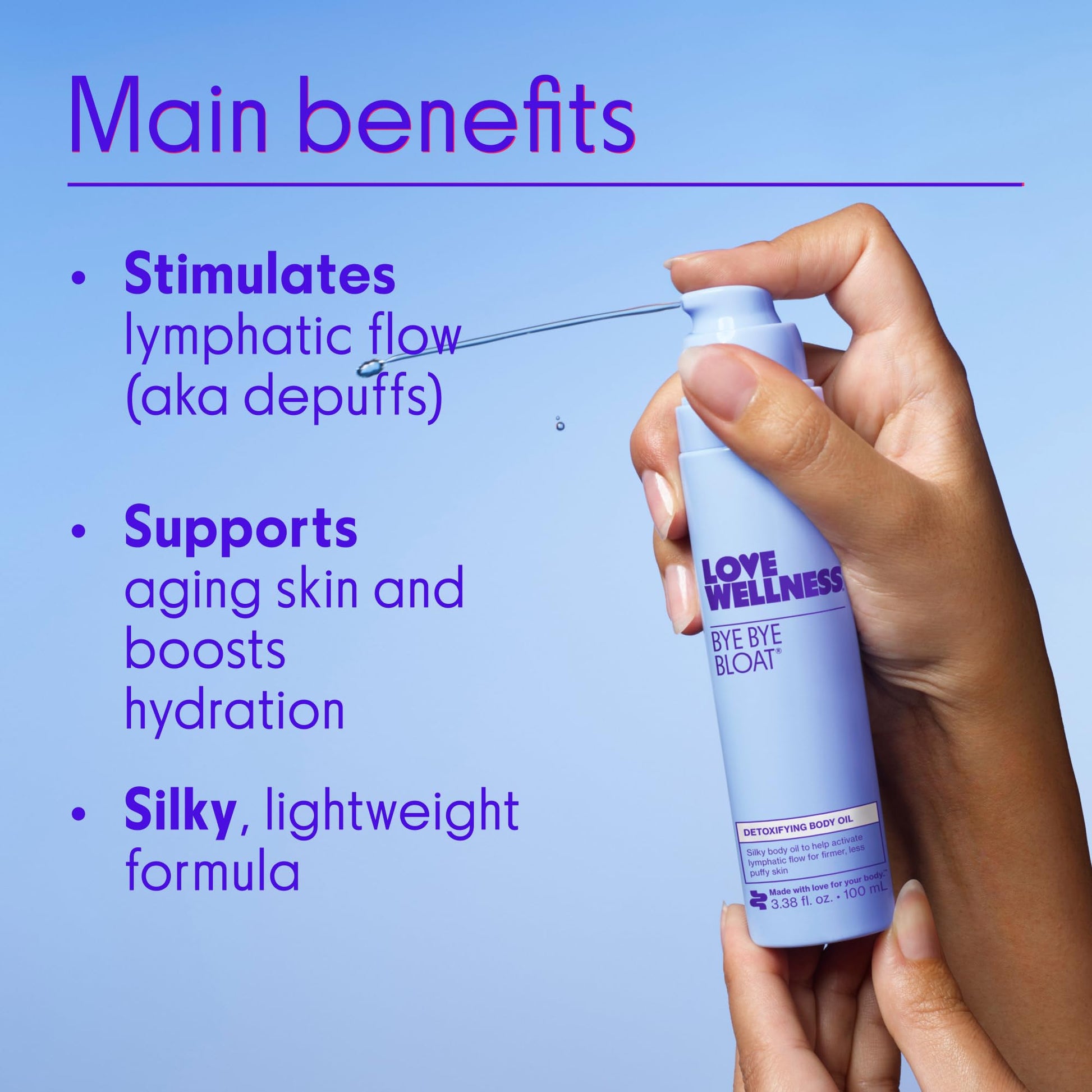 Love Wellness Bye Bye Bloat Detoxifying Body Oil | Lymphatic Drainage Oil to Hydrate, Depuff & Awaken Skin | Reduce Swelling Massage Oil for Women with Peppermint, Grapefruit & Rosemary Oil |100 mL Love Wellness uk supplements