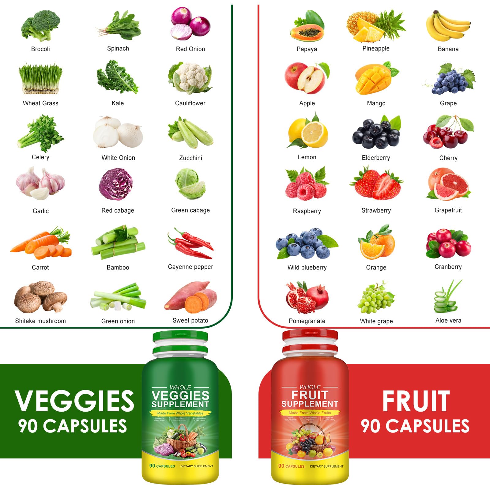 Fruits & Veggies Supplements - 2 Bottles 180 Total Vegetarian Capsules | BalanceNatural Vitamins Supplement Dietary Nutritional Balance,Lngredients Blended Vitamin & Mineral Whole Food Supplement Ruduwu uk supplements