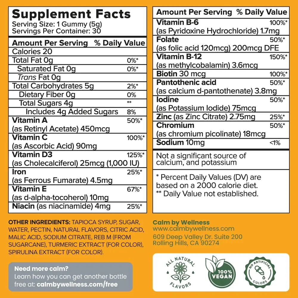 Calm by Wellness Multivitamin Gummies - All Natural Vegan Adult Multivitamin Gummy - Packed with Antioxidant Vitamins C & E, B12, B6 Calm by Wellness uk supplements