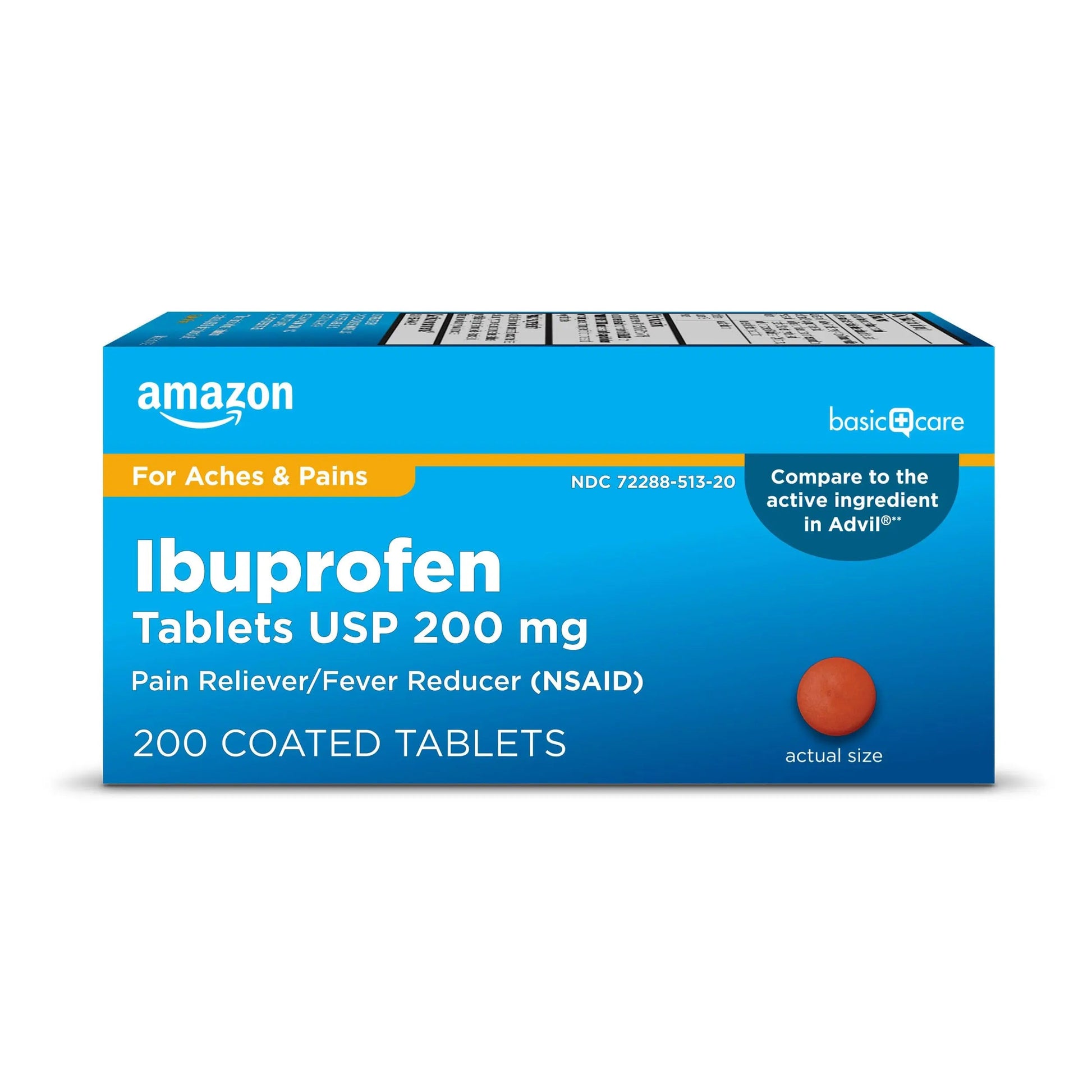 Amazon Basic Care Ibuprofen Tablets, Fever Reducer and Pain Relief from Body Aches, Headache, Arthritis Pain and More, Brown 200 Count Amazon Basic Care uk supplements