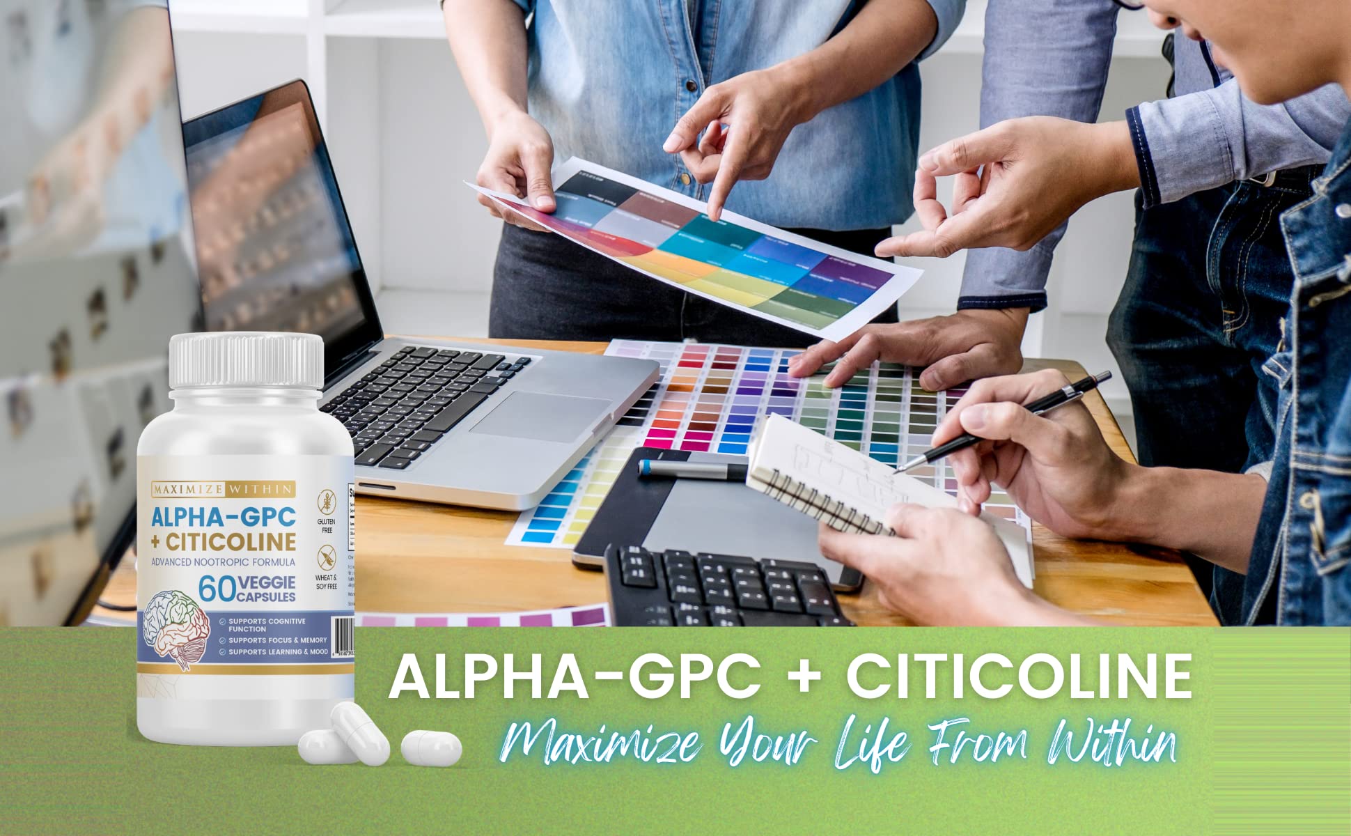 Maximize Within Alpha GPC + Citicoline 60 Ct, 1600mg Concentrated Formula- 99%+Highly Purified & Bioavailable Nootropic-Cognitive Enhancer, Supports Memory, Brain Function, Boosts Focus, Mood & Energy Maximize Within uk supplements