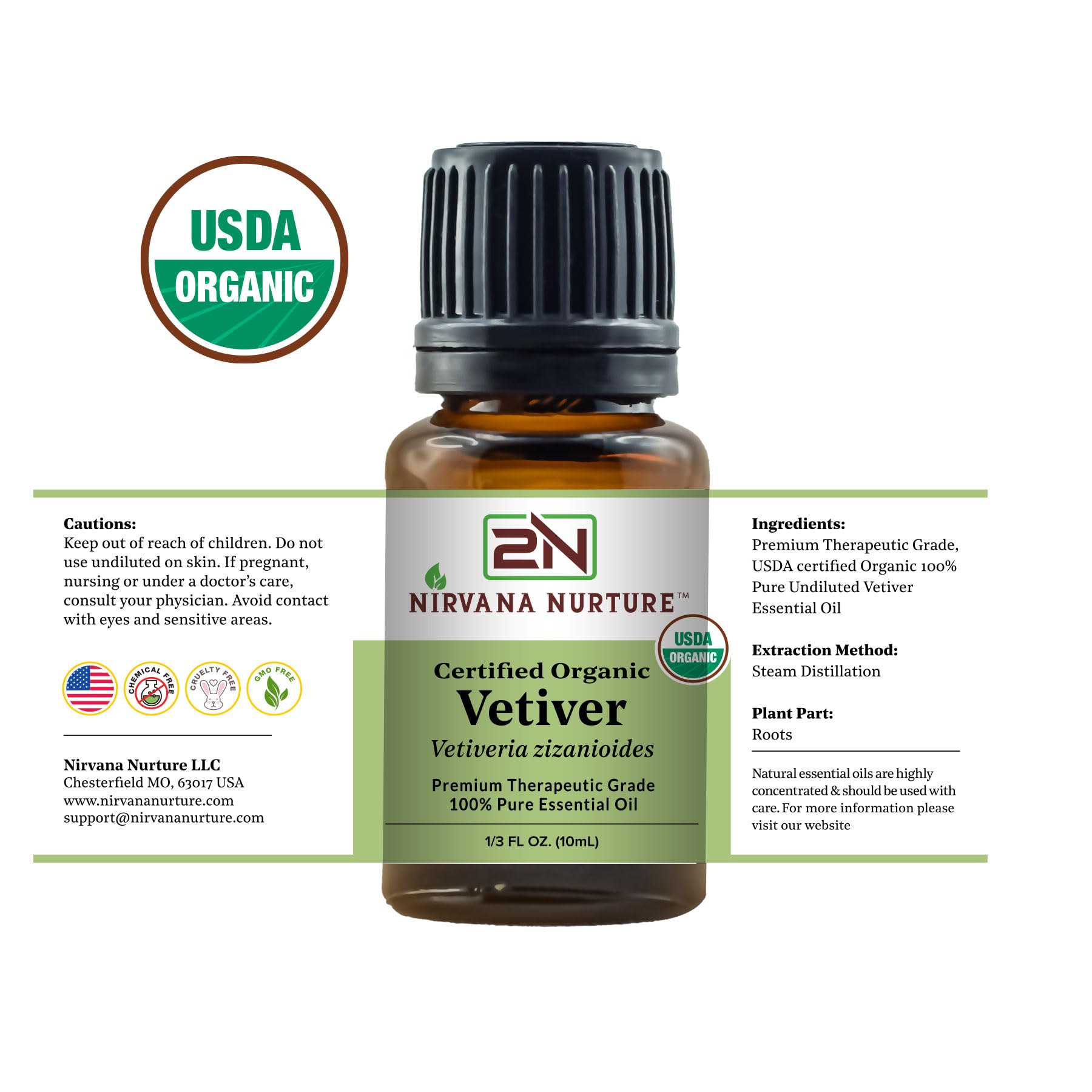Nirvana Nurture Vetiver Essential Oil USDA Certified Organic 100% Pure Premium Therapeutic Grade Nirvana Nurture uk supplements