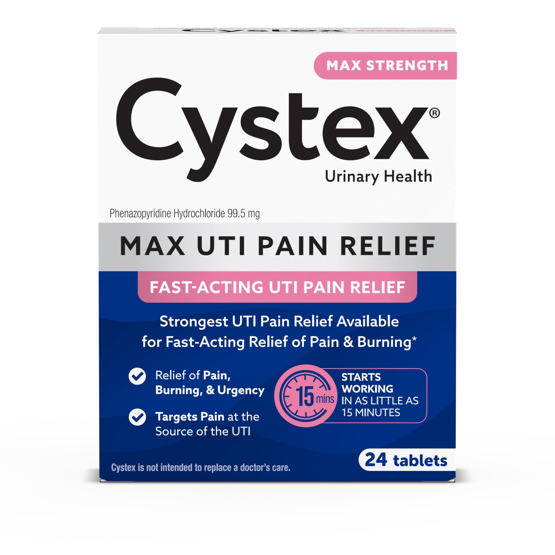 Cystex Maximum-Strength UTI Pain Relief Tablets - 99.5 mg Phenazopyridine HCl for Fast Relief of Burning, Urgency, & Bladder Discomfort - Non-Staining, Fast-Acting Formula - 24-Count Cystex uk supplements