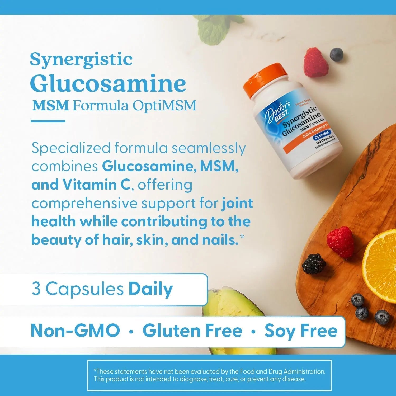 Doctors Best Synergistic Glucosamine MSM Formula, Joint Support, Non-GMO, Gluten Free, Soy Free 180 Capsules Doctor's BEST uk supplements