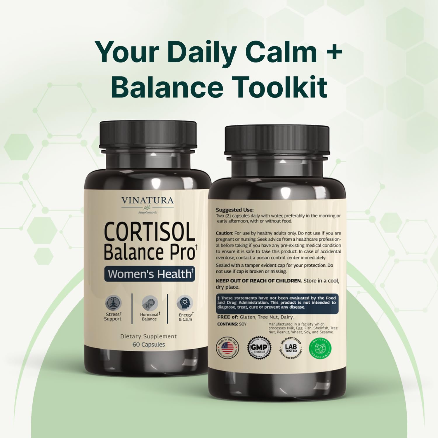 VINATURA Cortisol Supplements for Women - Cortisol Detox and Management - Adrenal Support, Stress Support, 60 Vegan Capsules VINATURA uk supplements