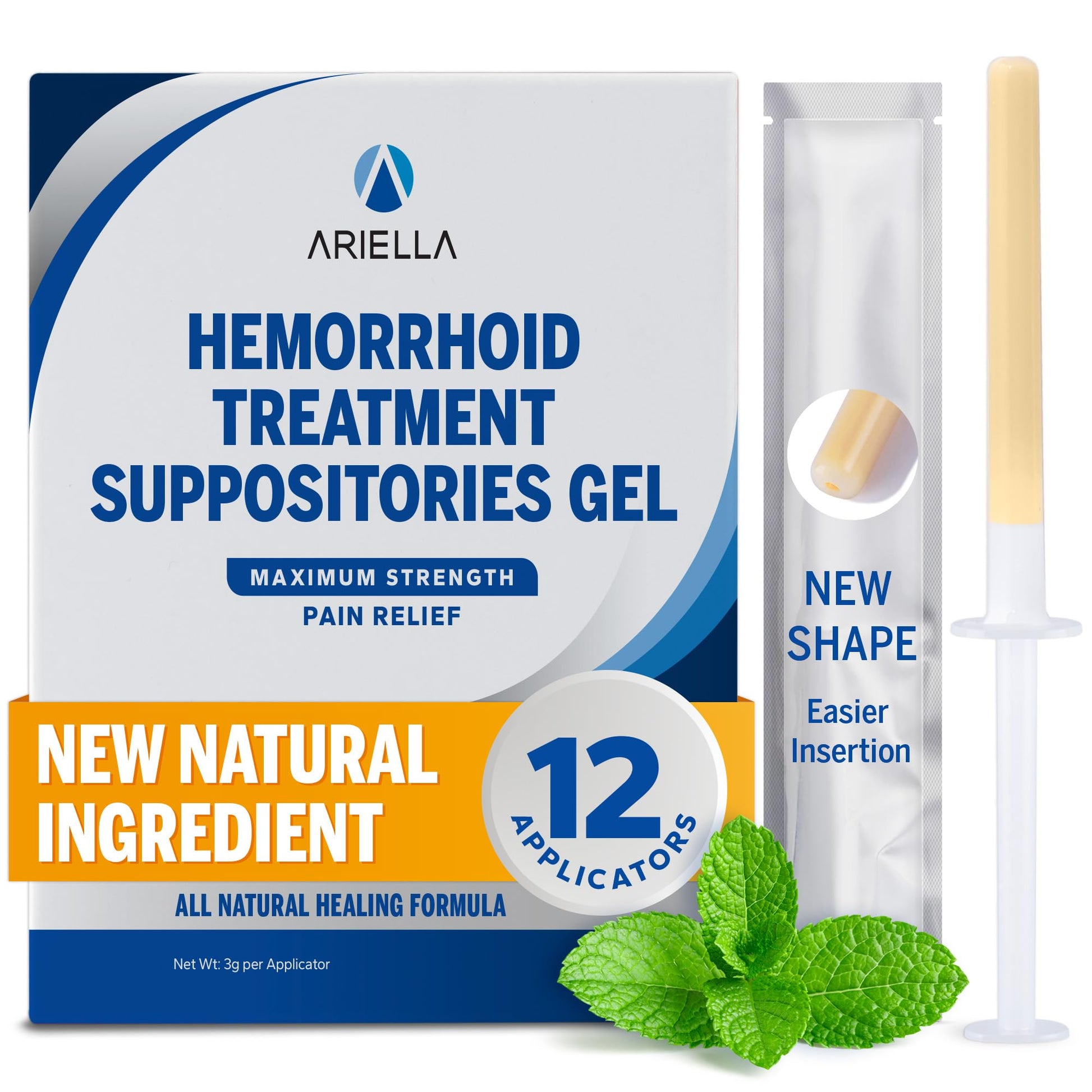Ariella Hemorrhoid Treatment Suppository Gel: Natural & Herbal - Relieve Itching Burning Discomfort - Internal Relief - New Rounded Applicator - Nighttime Use (Pack of 12) Ariella uk supplements