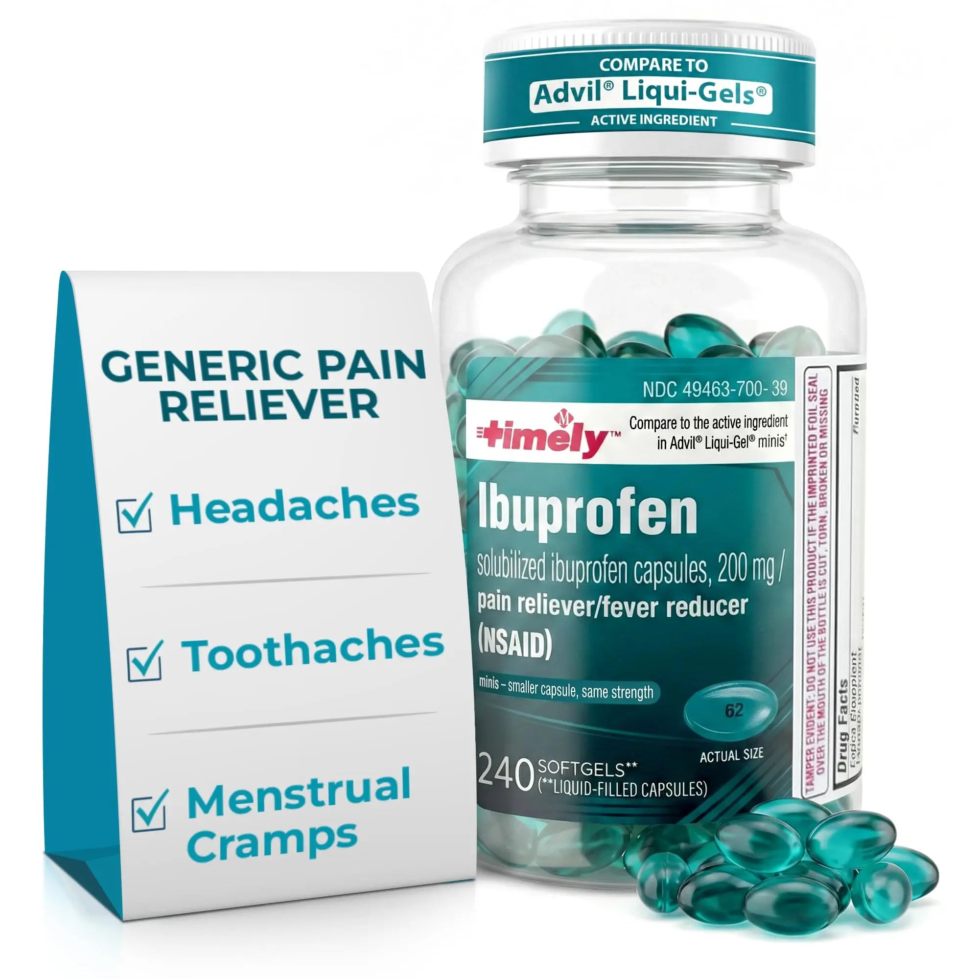TIME-CAP LABS, INC. Timely Ibuprofen 200mg - 240 Liquid Mini Softgels - Headache Relief, Menstrual Pain, Tooth Ache Muscular Aches & Arthritis Pain TIME-CAP LABS, INC. uk supplements