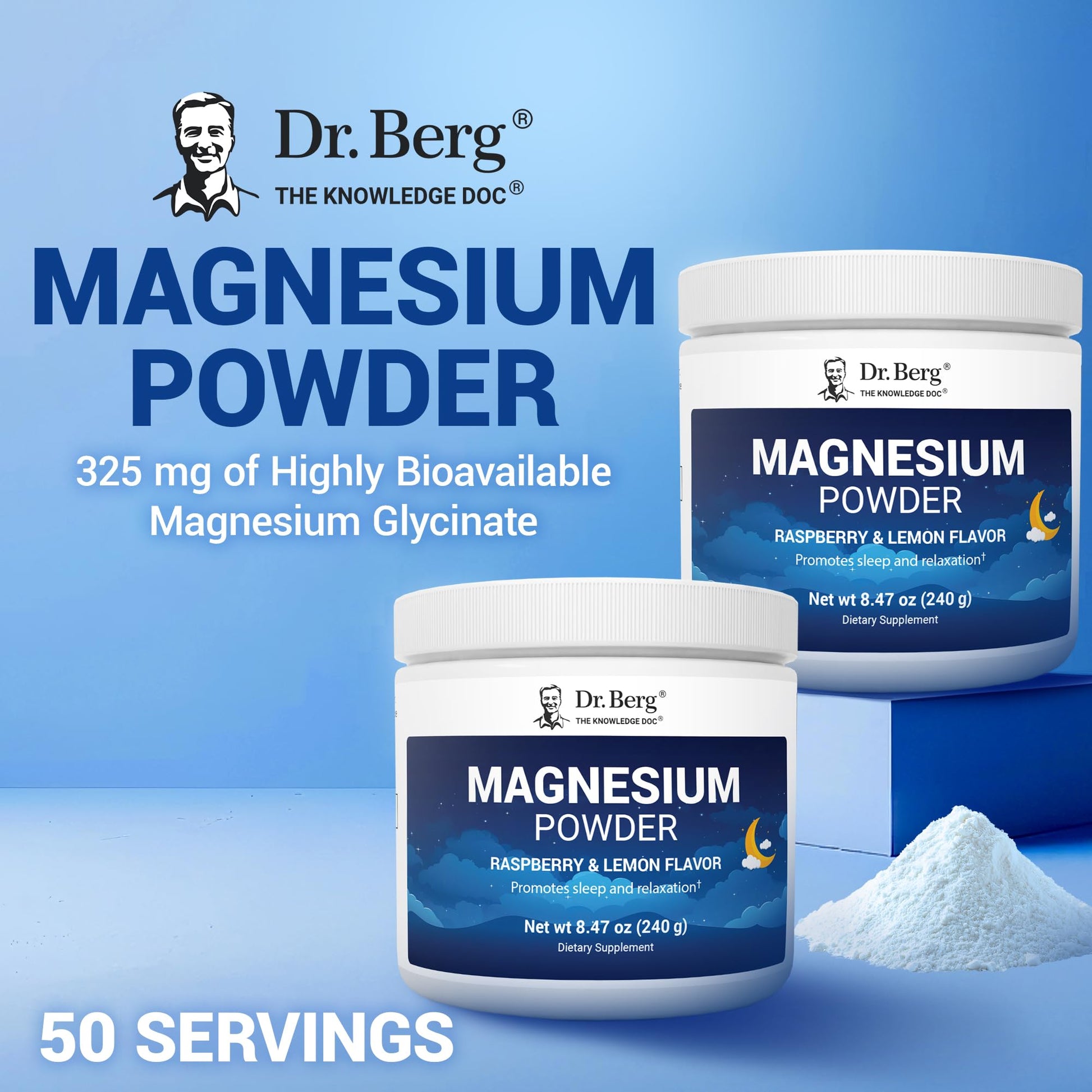 Dr. Berg Magnesium Glycinate Powder for Sleep, Relaxation, & Stress Relief - Now Includes Vitamin D3 & Zinc - Delicious Raspberry & Lemon Flavor (50 Servings) Magnesium Powder - Magnesium Drink Powder Dr. Berg Nutritionals uk supplements