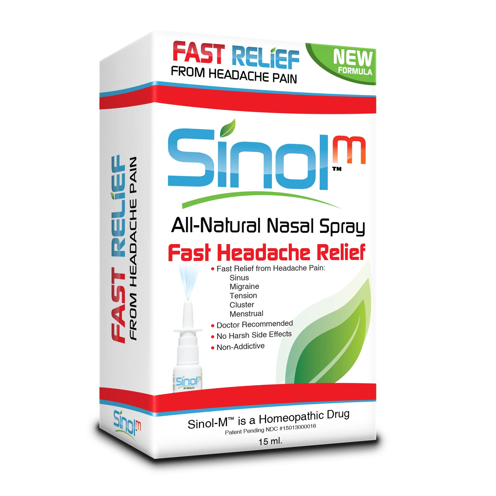 Sinol Headache Relief Spray, Over-The-Counter Medication Nose Spray for Migraine Cluster Tension, Sinus Relief & Nasal Decongestants, 15 ml Sinol uk supplements