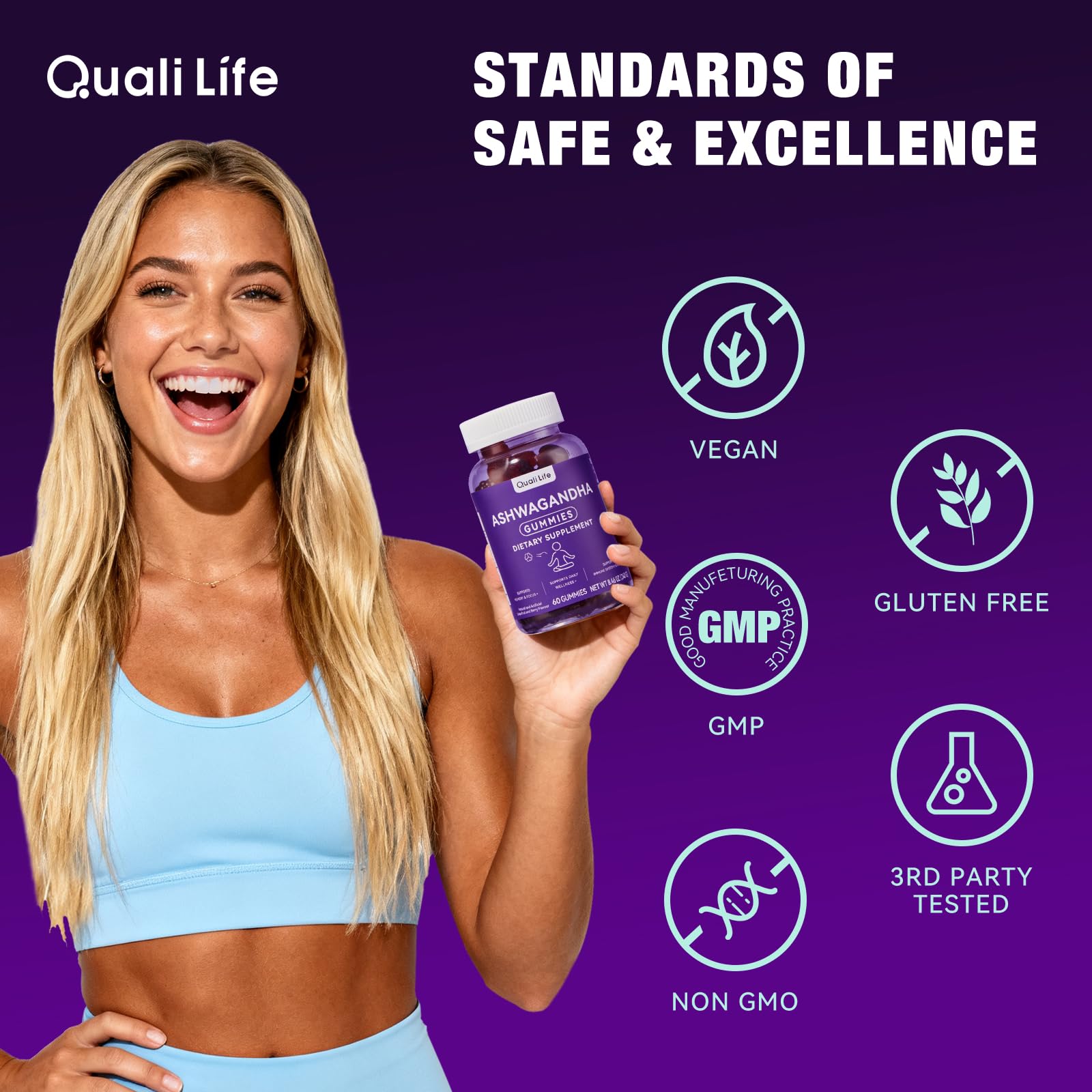 QualiLife Ashwagandha Gummies for Relax & Cortisol Support – High Strength Root Extract with Cranberry & Chaste Tree, Grapefruit & Berry Flavour – Vegan, Non-GMO, Gluten-Free – 60 Gummies (30 Days) QualiLife uk supplements
