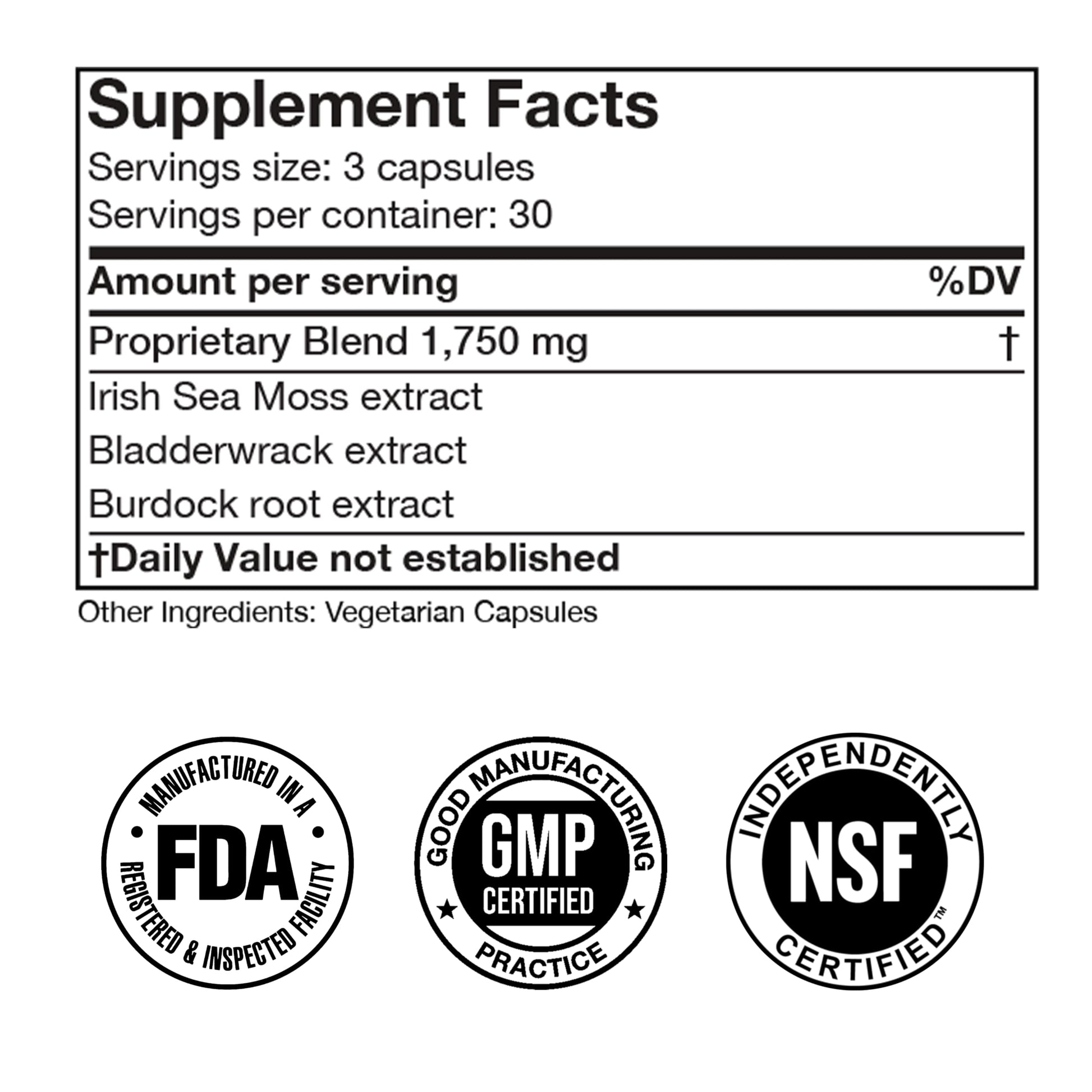 Irish Sea Moss Advanced Supplement Capsules 1500mg, Ultra Potent Seamoss Advanced with Bladderwrack & Burdock Root, Made in FDA-Registered, NSF-Certified Facility, Overall Health Support, 90 Capsules Doctor Morse's uk supplements