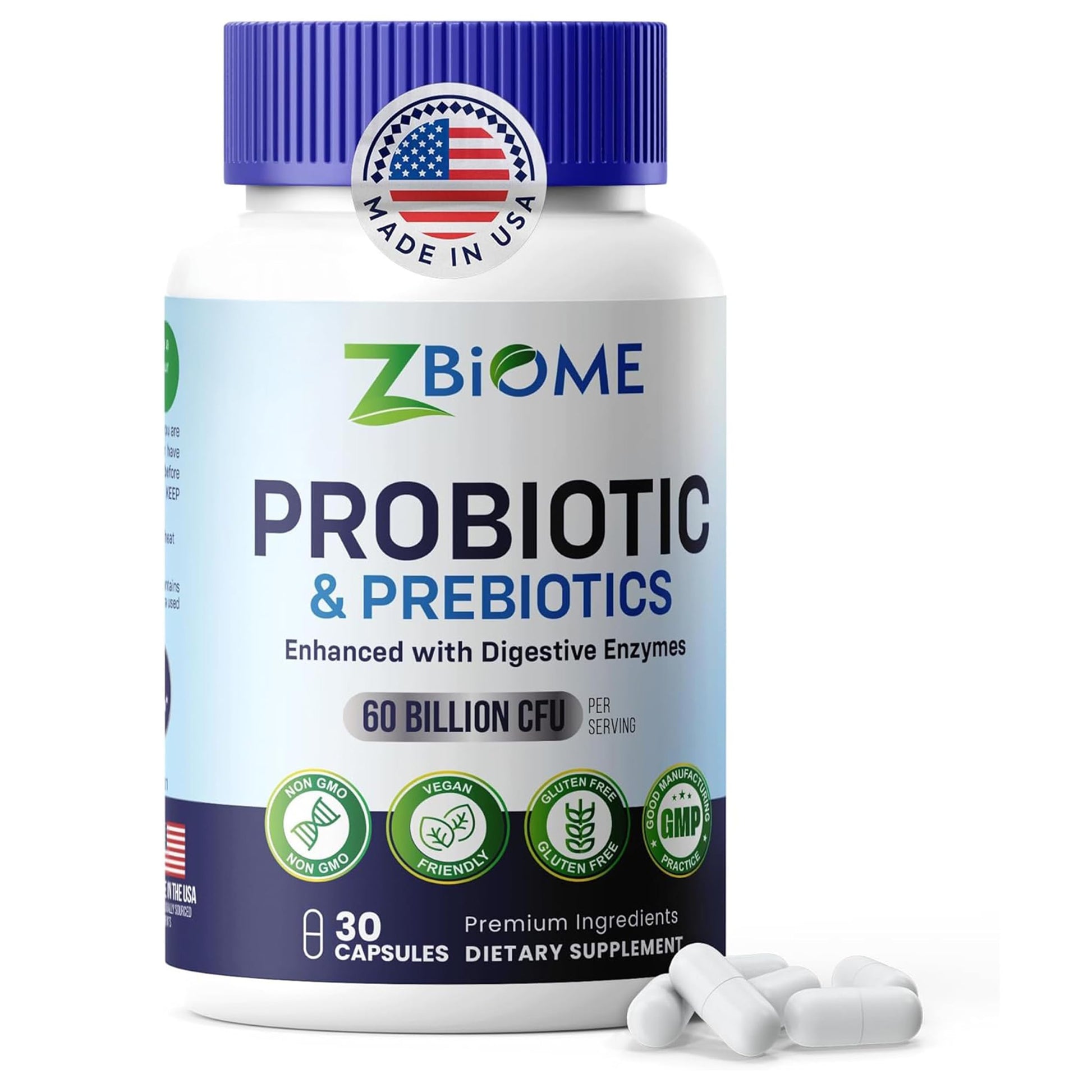 Prebiotics and Probiotics for Men & Women – 60 Billion CFU with 10 Strains – Pre and Probiotics with Acidophilus for Immune, Gut Health, Digestive Support, Constipation,Diarrhea, Gas & Bloating -30ct ZBIOME uk supplements