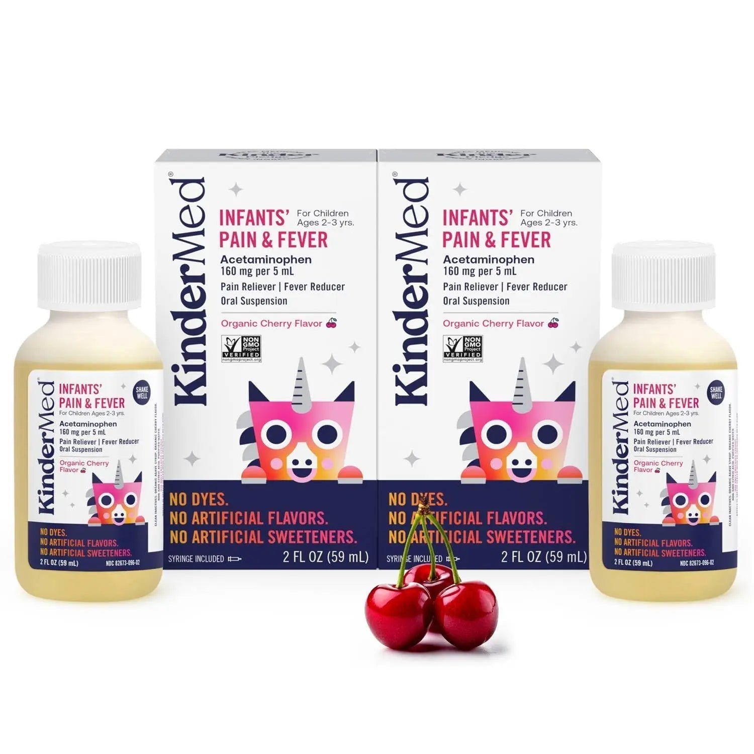 KinderMed Infants' Pain & Fever Medicine, No Dyes, No Artificial Flavors, No Artificial Sweeteners, Vegan, Non-GMO, Gluten Free, Organic Cherry Flavor, Two Pack, 2 x 2 fl. oz KinderMed uk supplements