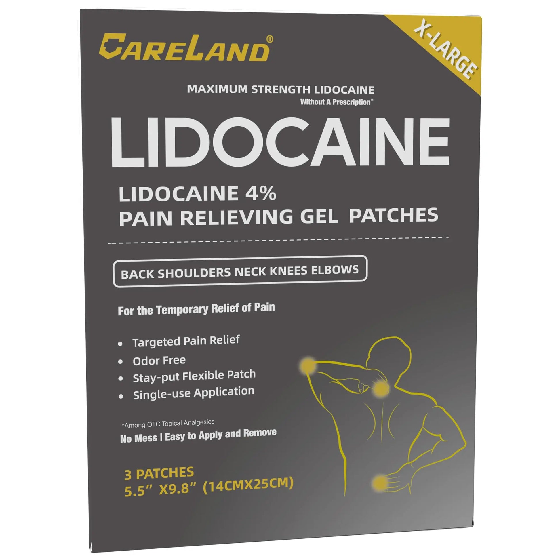 CARELAND 4% Extra Large Lidocaine Patches Maximum Strength Pain Relief Patch XL for Back & Shoulder,Back Pain Relief Products Patches & Flexible Fabric Numbs Away Pain, 6 Ct. CARELAND uk supplements