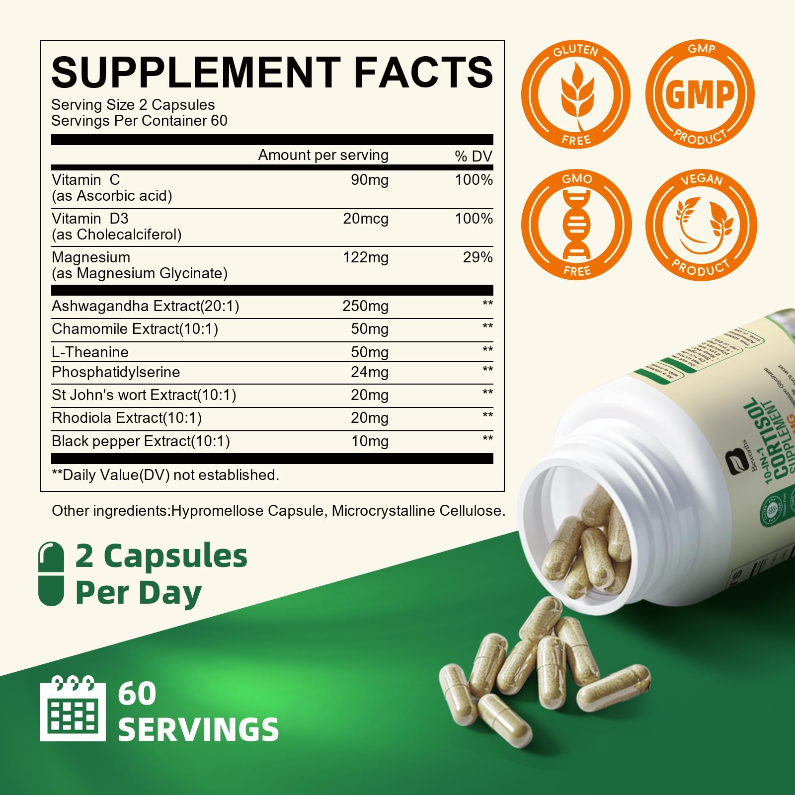 B BEWORTHS Cortisol Supplements for Women Men, 10-in-1 Cortisol Detox with Ashwagandha, Magnesium, L-Theanine, Balanced Cortisol Levels, Night & Calm Support, 120 Vegan Capsules B BEWORTHS uk supplements
