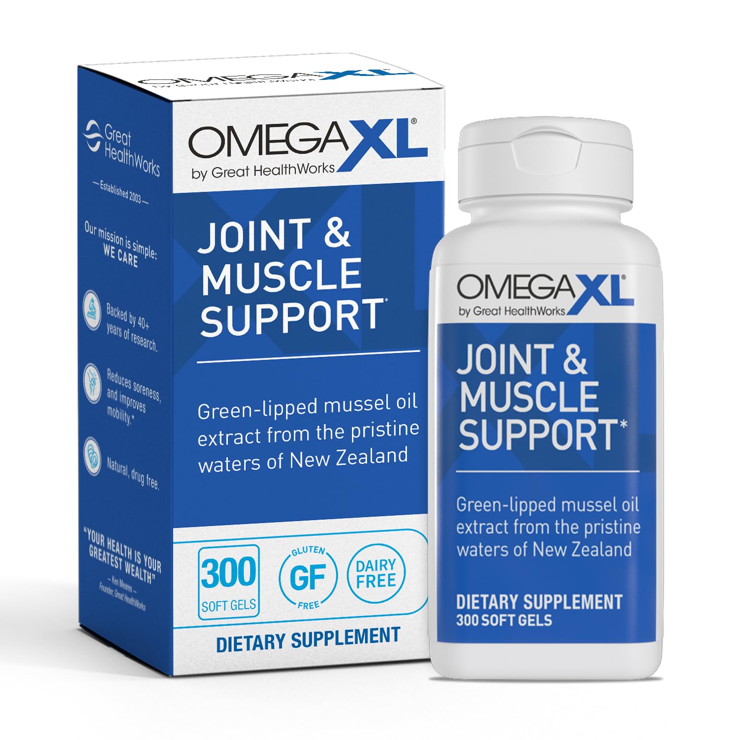 OmegaXL Joint Support Supplement - Natural Muscle Support, Green Lipped Mussel Oil, Soft Gel Pills, Drug-Free, 300 Count OmegaXL uk supplements
