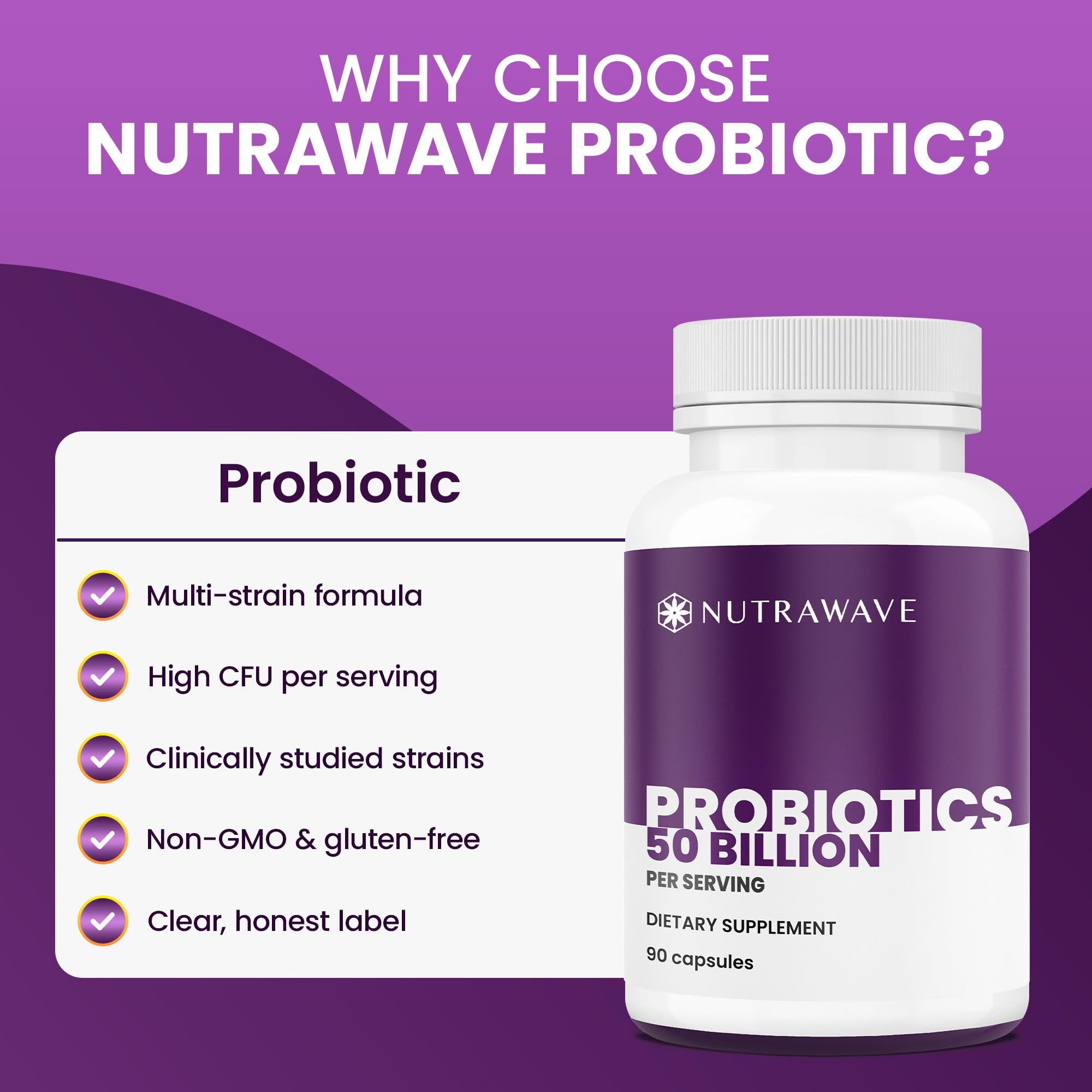 Nutrawave 50 Billion Probiotics for Women & Men, 15 Strains Active Culture. Relieves Bloating & Constipation, Improved Digestion & Gut Health Supplement, Vegan. 60 Powerful Small Capsules. Nutra Wave uk supplements