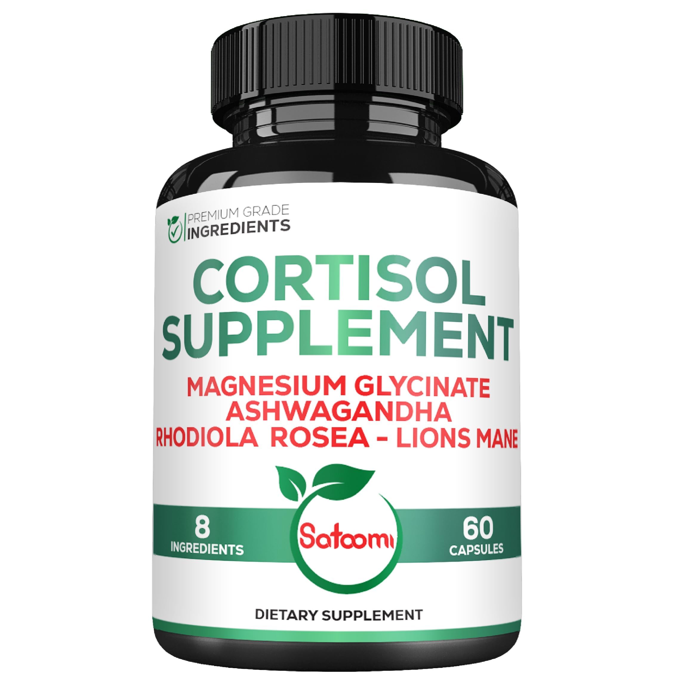 Satoomi 8in1 Cortisol Manager with Magnesium Glycinate, Ashwagandha, Rhodiola Rosea, Lions Mane & More - Cortisol Reducer Supplement Men & Women - 60 Capsules Satoomi uk supplements