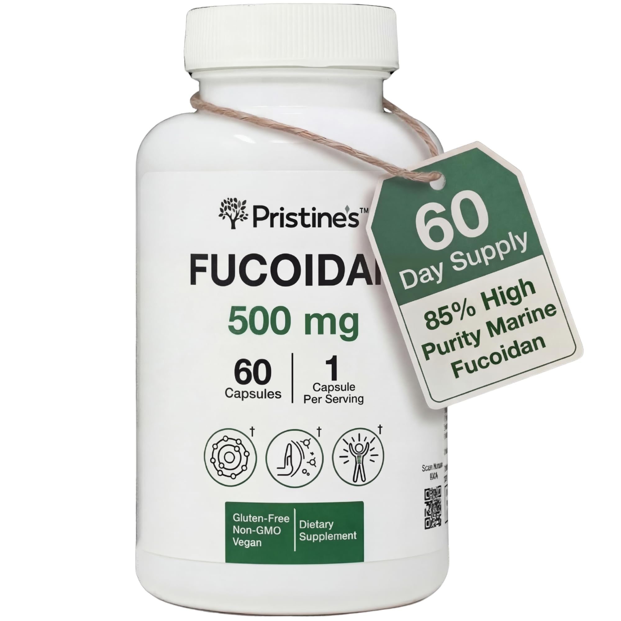 PRISTINE'S Fucoidan 500MG Immunity Supplement Capsules - 60 Day Supply - Brown Seaweed Extract - Potent Herbal Antioxidant Lung Health & Skin Health Support PRISTINE'S uk supplements
