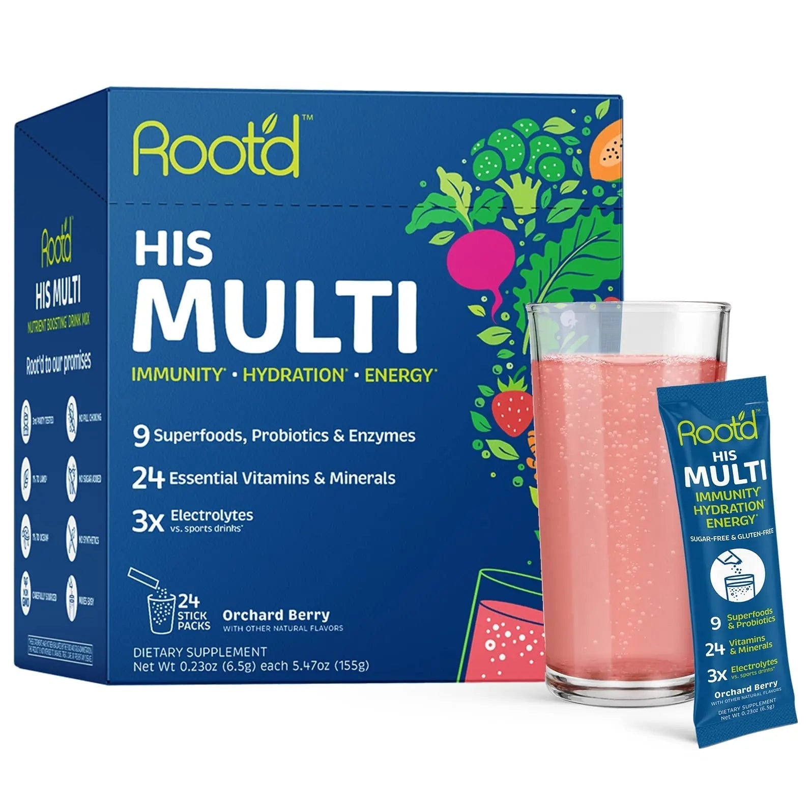 Root'd Multivitamin Powder with 3X Electrolytes for Men - 24 Vitamins & Minerals, 3X Electrolytes, 9 Organic Superfoods, Probiotics & Enzymes Root'd uk supplements