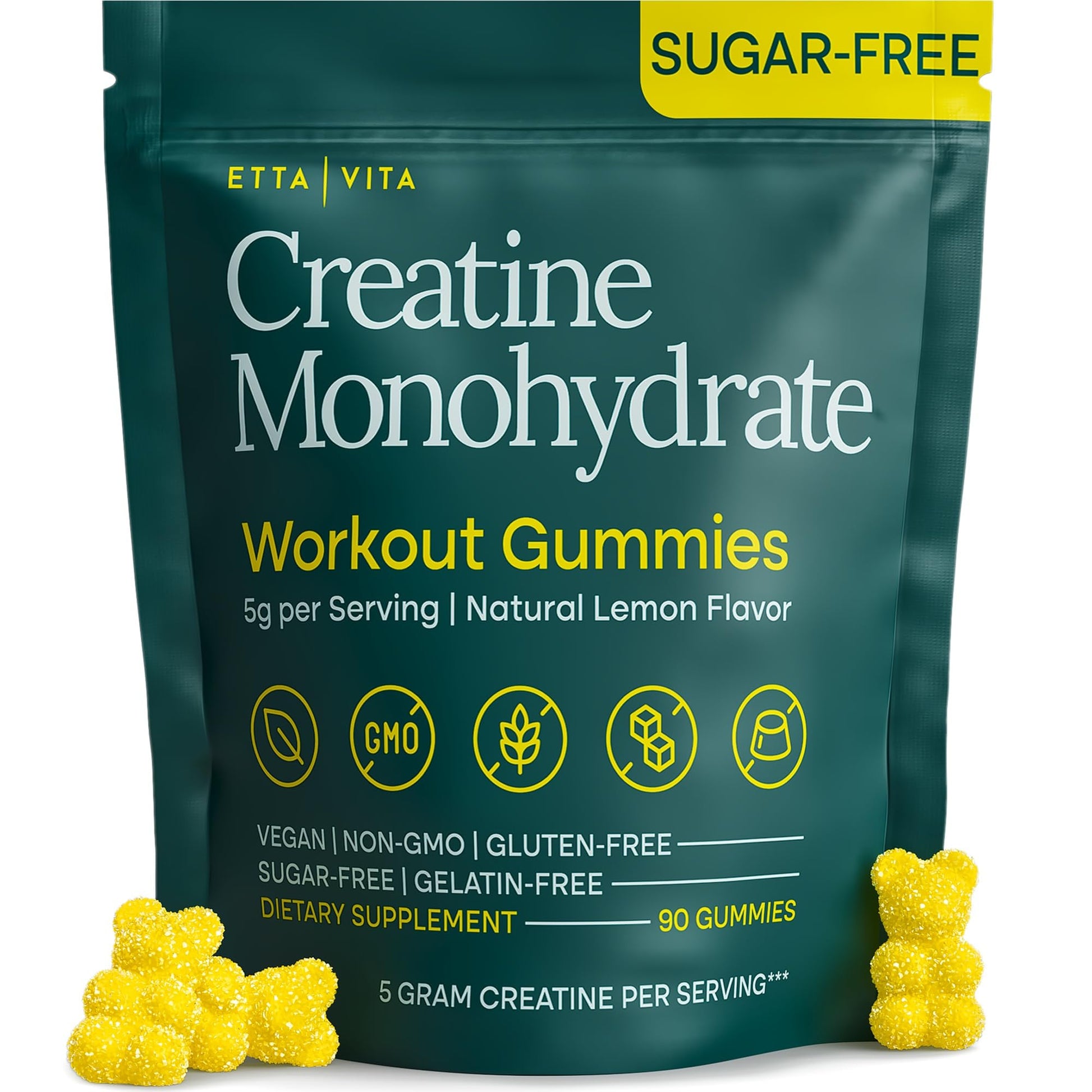Sugar-Free Creatine Monohydrate Gummies 5gram per Serving, Potent Creatine Gummies for Women & Men, Supplement for Muscle Support, Cellular Energy & Cognitive Function [Lemon Drops Candy Flavor] Etta Vita uk supplements