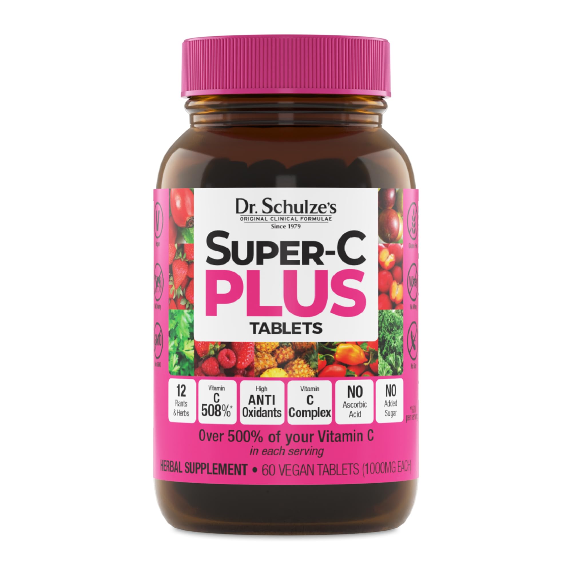 Dr. Schulze's Super-C Plus - Vitamin C Supplement for Immune Support - Skin Health & Antioxidant Support - High-Potency Formula - Plant-Based Superfood - Gluten-Free & Vegan - 60 Count (20 Servings) Dr. Schulze's uk supplements