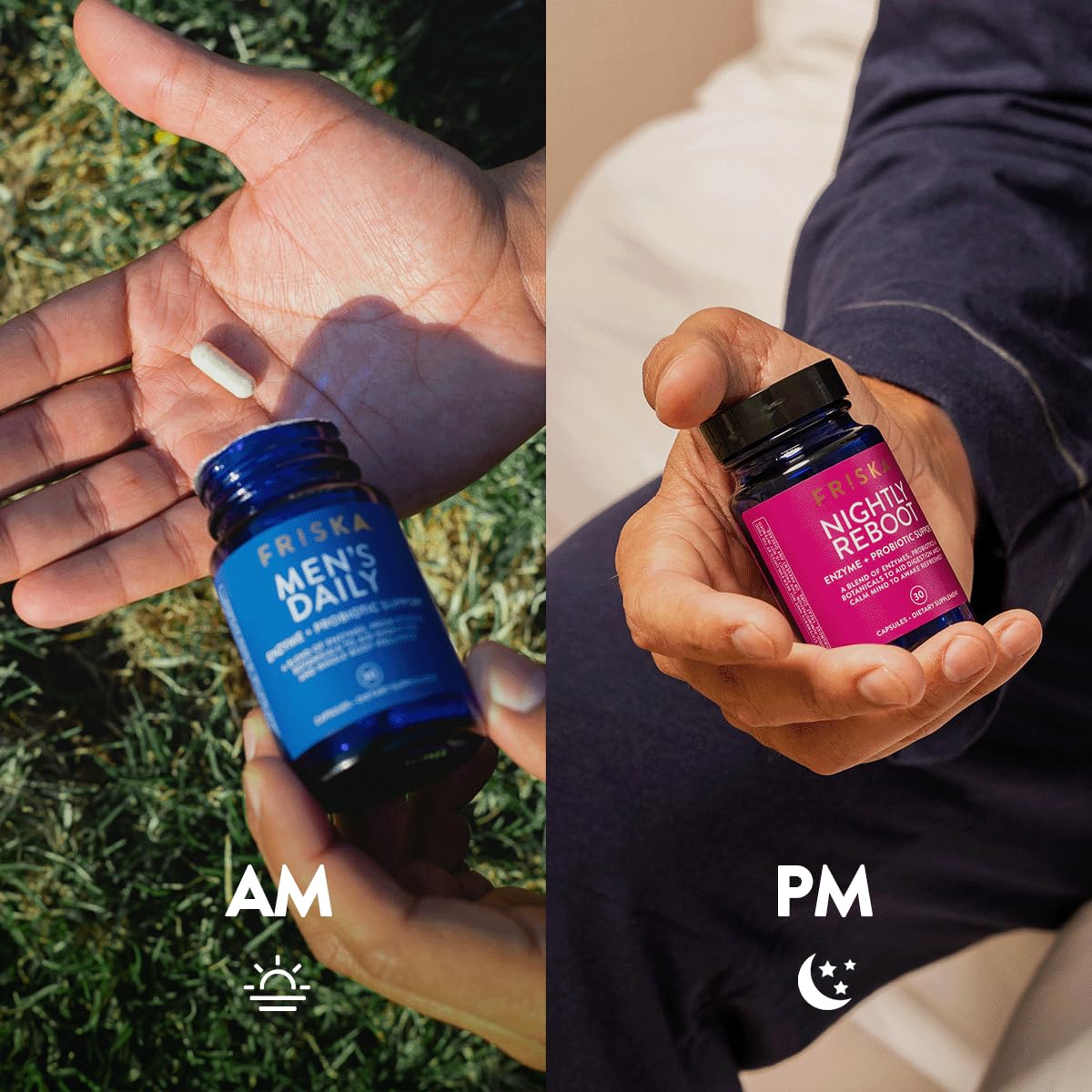 Friska Daily Digestive Enzymes with Probiotics for Men - Helps Break Down Protein, Fat & Carbs, Reduces Bloating & Gas, with Vitamins B6 & B12, 30 Capsules FR!SKA uk supplements