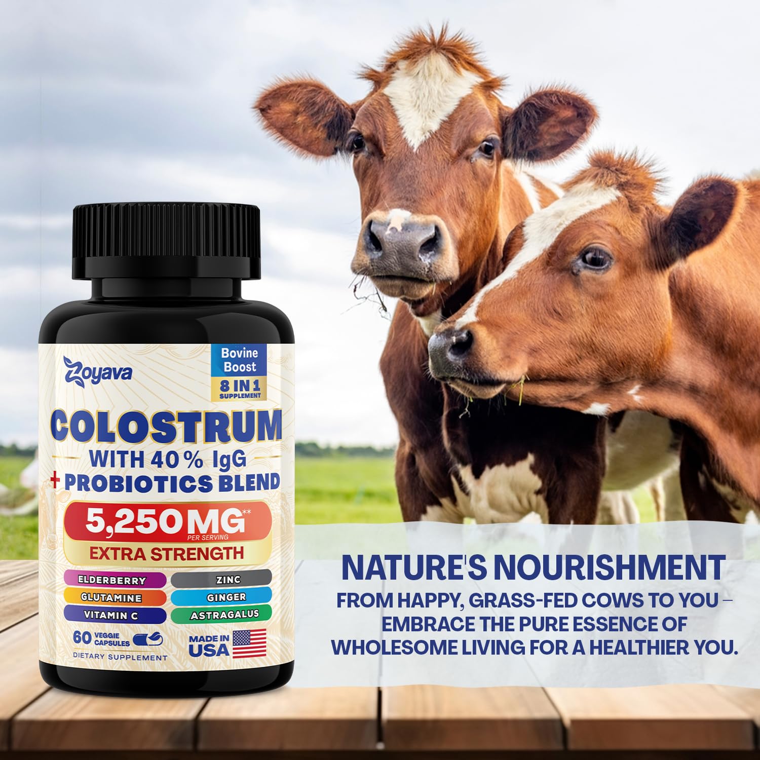 Bovine Colostrum Supplement Capsules 5250 MG, Grass Fed Cow Colostrum Zoyava uk supplements