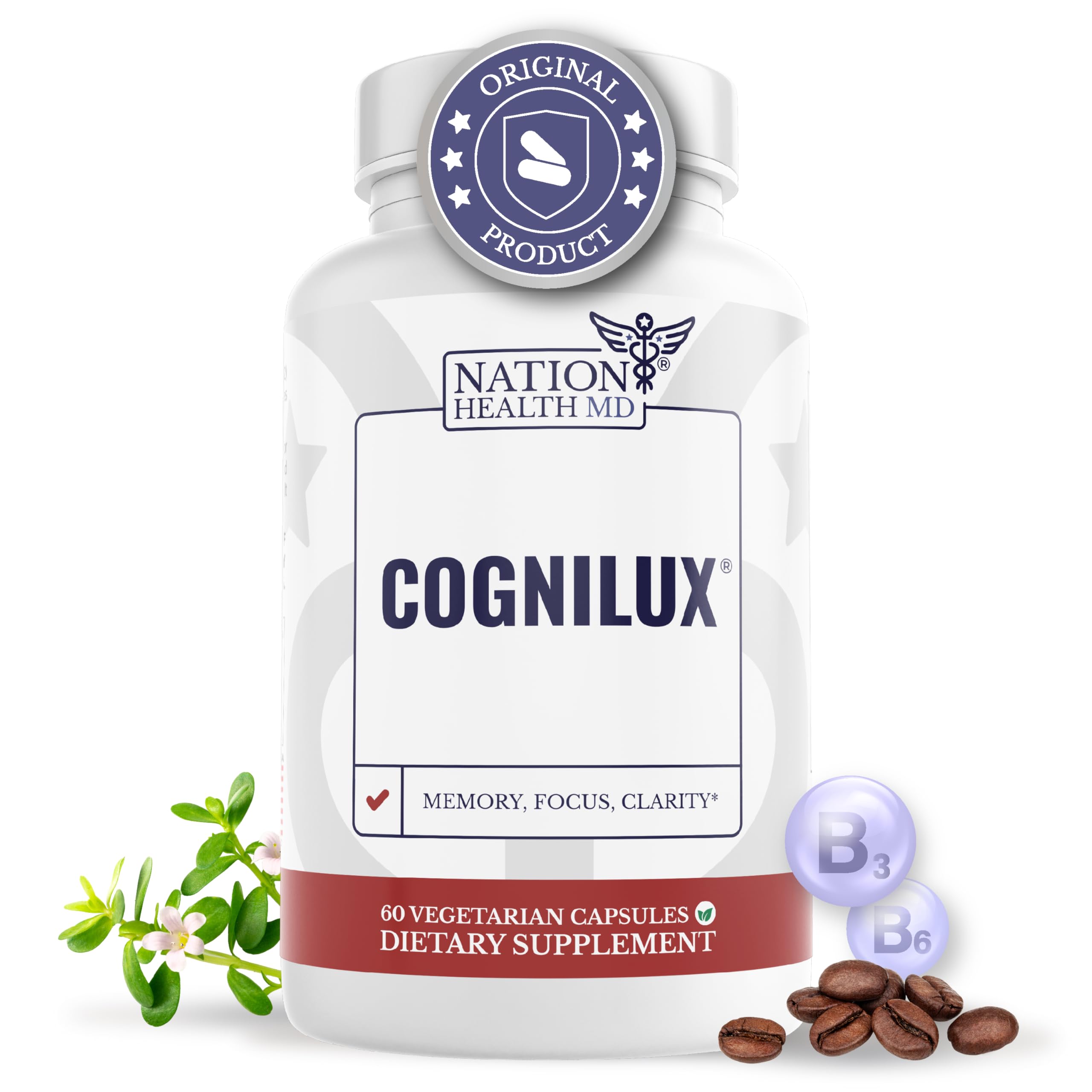 NATION HEALTH MD Cognilux - Brain Supplements for Memory and Focus - Nootropic Focus Supplement with Niacin, Vitamin B6, GABA and More - Memory Supplement for Brain, Brain Health NATION HEALTH MD uk supplements