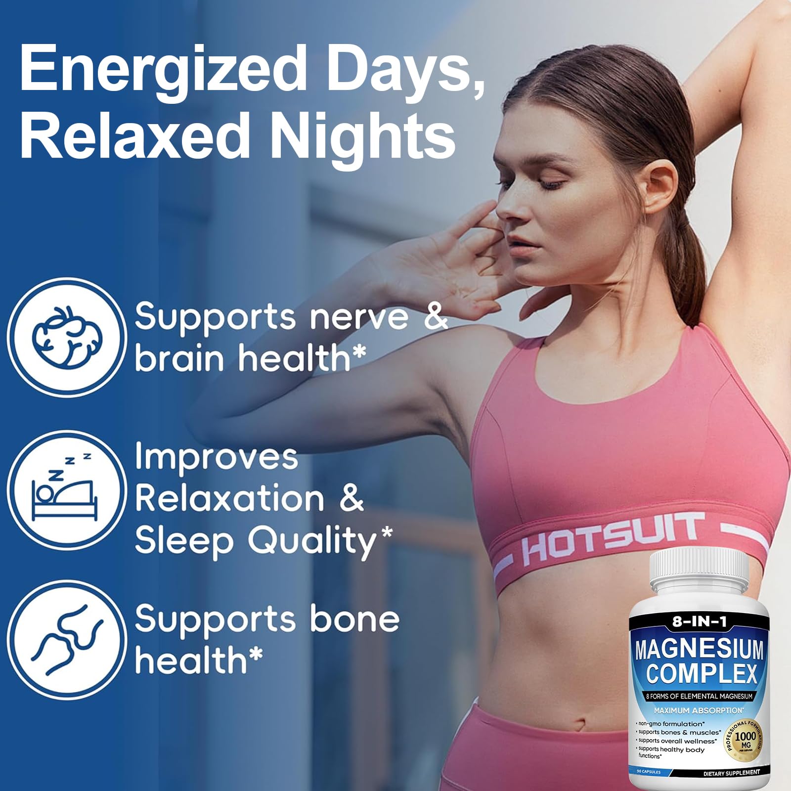 Magnesium Complex Supplement 8 Elemental 1000mg with Glycinate,Citrate for Muscle, Recovery, Stress, Energy, Bone Health, Vegan Non-GMO 180 Capsules, Magnesium Supplement for Women, Men, 2 Bottle caicieter uk supplements