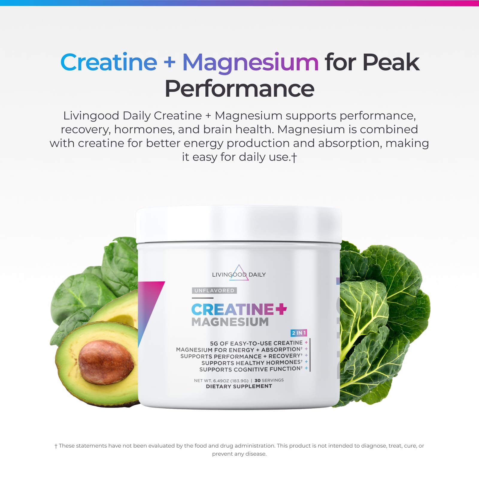 Livingood Daily Creatine + Magnesium Powder, Unflavored | 5g Micronized Creatine Monohydrate with Magnesium for Energy, Muscle Recovery & Performance | 30 Servings Livingood Daily uk supplements